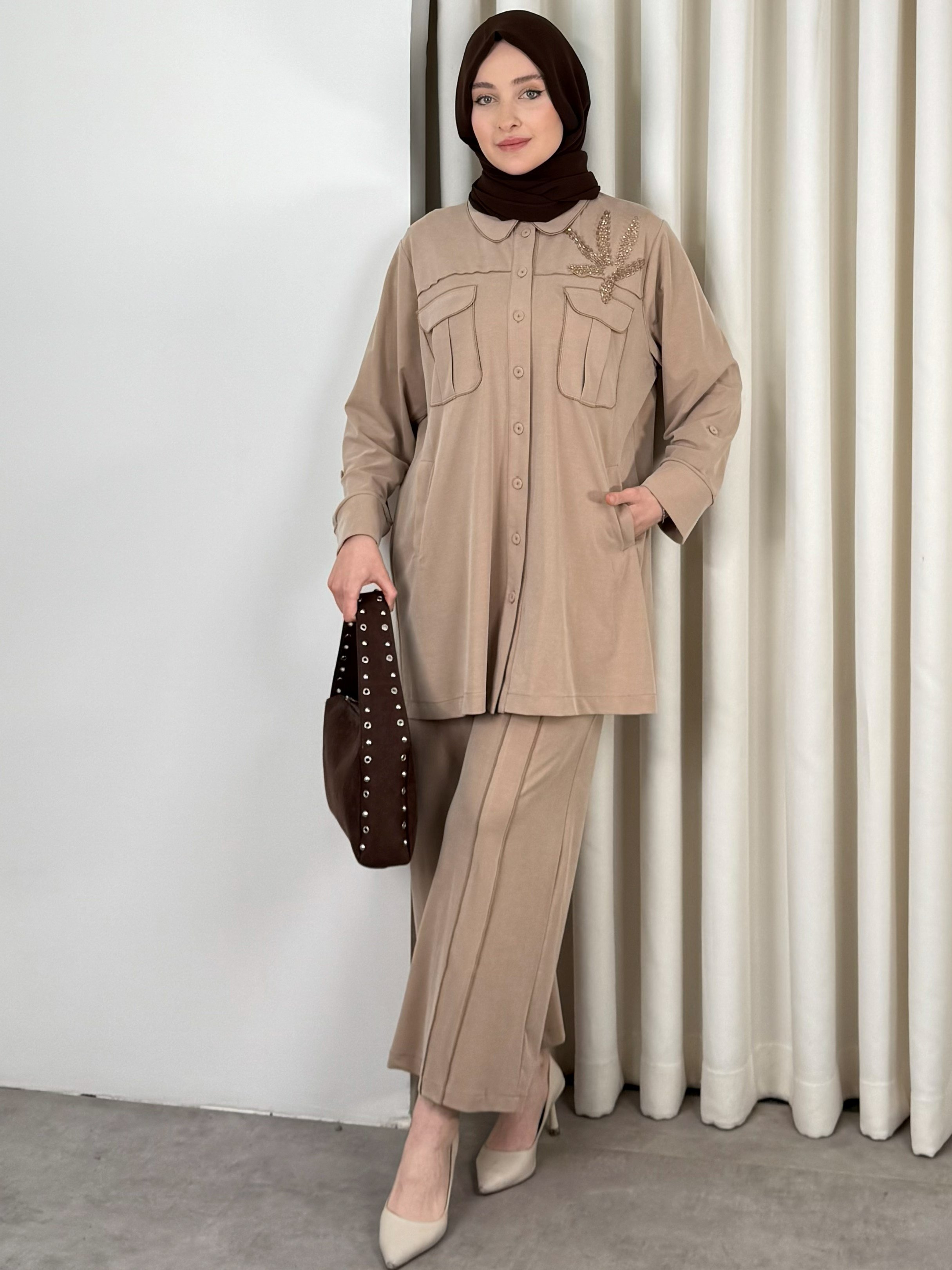 PLUS PANTOLON TAKIM CAMEL