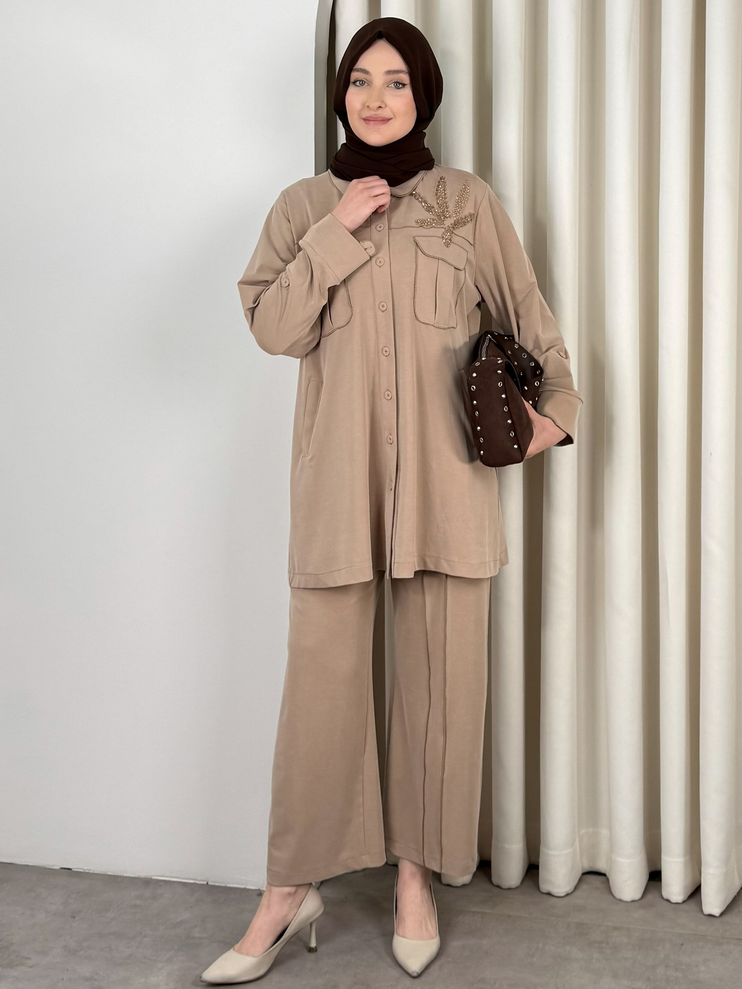 PLUS PANTOLON TAKIM CAMEL
