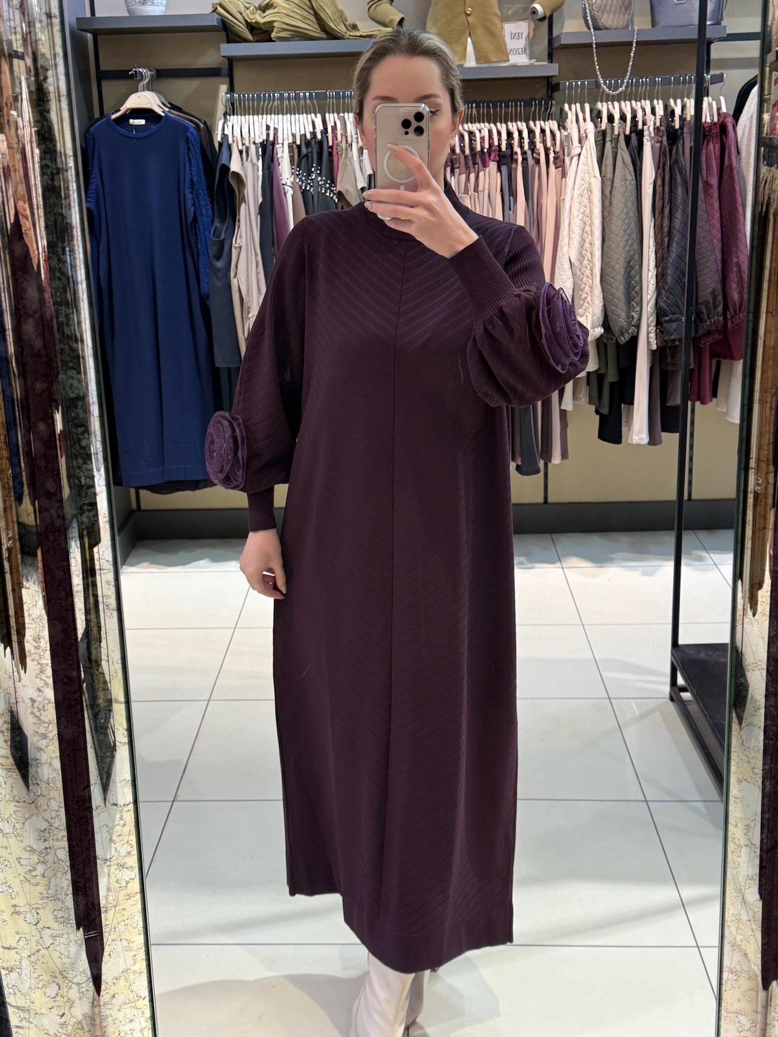 TRİKO ELBİSE BORDO 