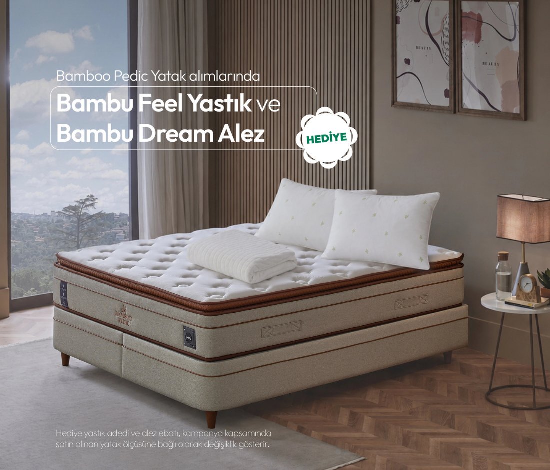 Puffy Bamboo Pedic Yatak Yastık ve Alez Hediyeli
