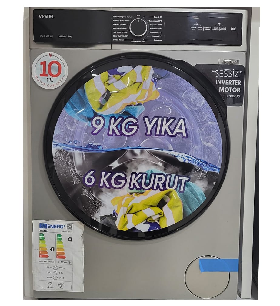 Vestel Revizyonlu KCMI 98142 G WiFi 1400 Devir 9 kg / 6 kg Kurutmalı Çamaşır Makinesi