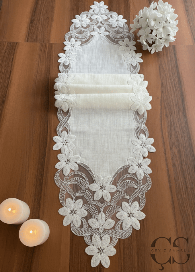 Feride Model Salon Takımı - 5 Parça Set - Krem Güpür & Kumaş