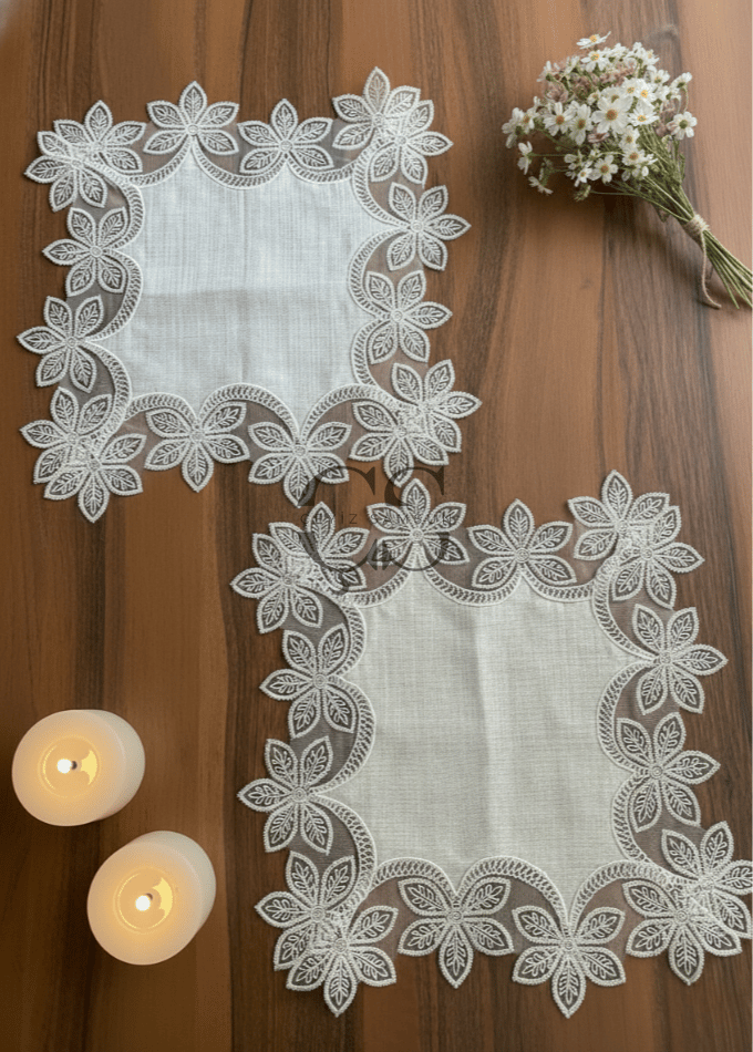 Gelincik Model Salon Takımı - 5 Parça Set - Kırık Beyaz Güpür & Kumaş