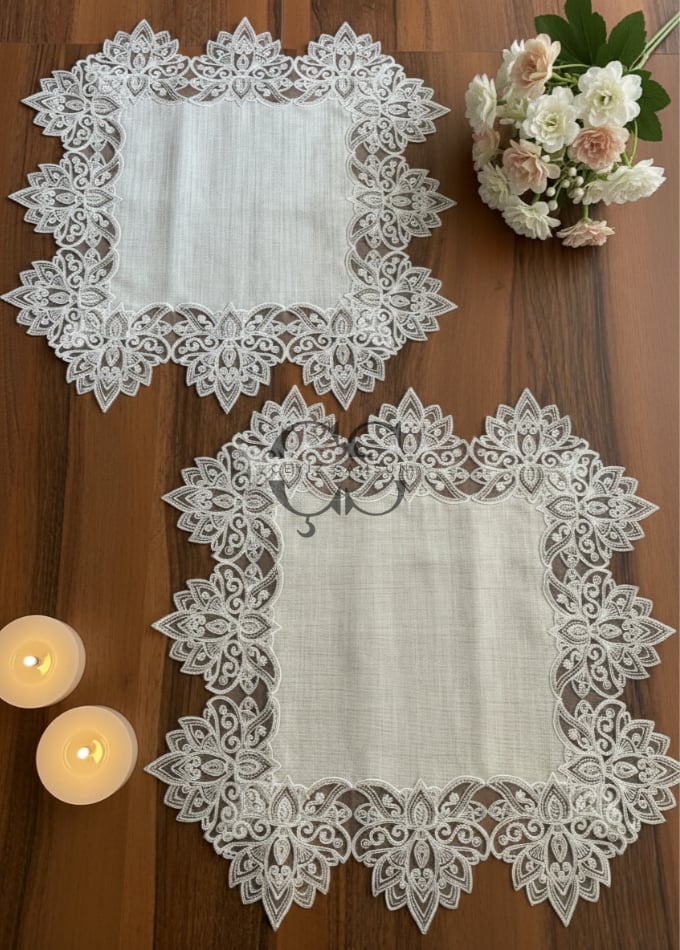 Victoria Model Salon Takımı - 5 Parça Set - Krem Güpür & Kumaş