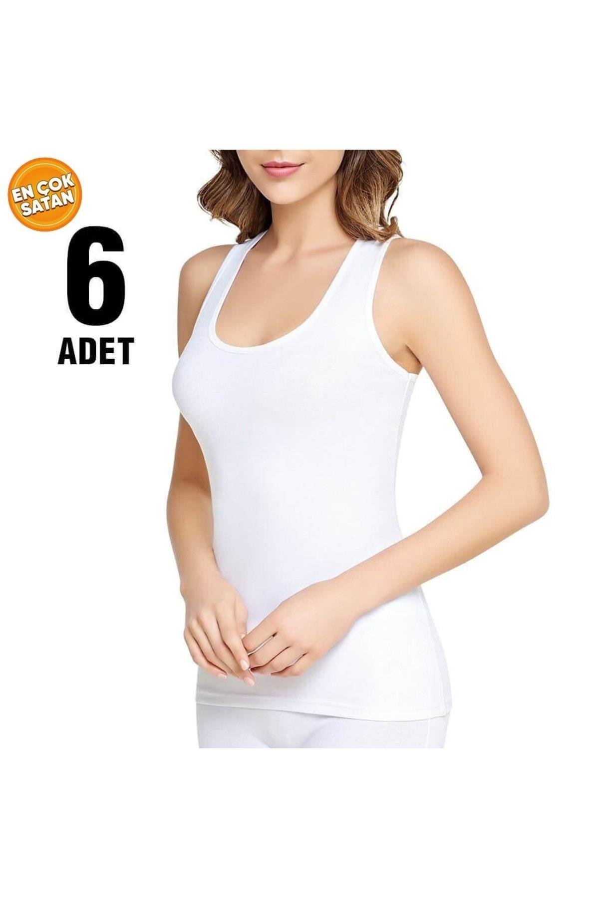 Beyaz Ribana Kalın Askılı Atlet 6'lı Tut0136