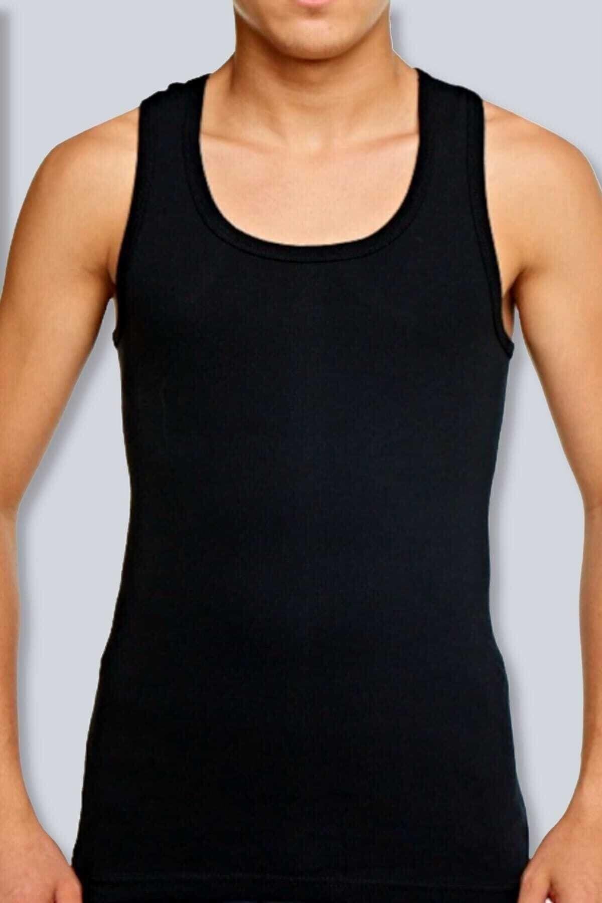 Erkek Siyah 6'lı Paket Pamuklu Ribana Rambo Atlet