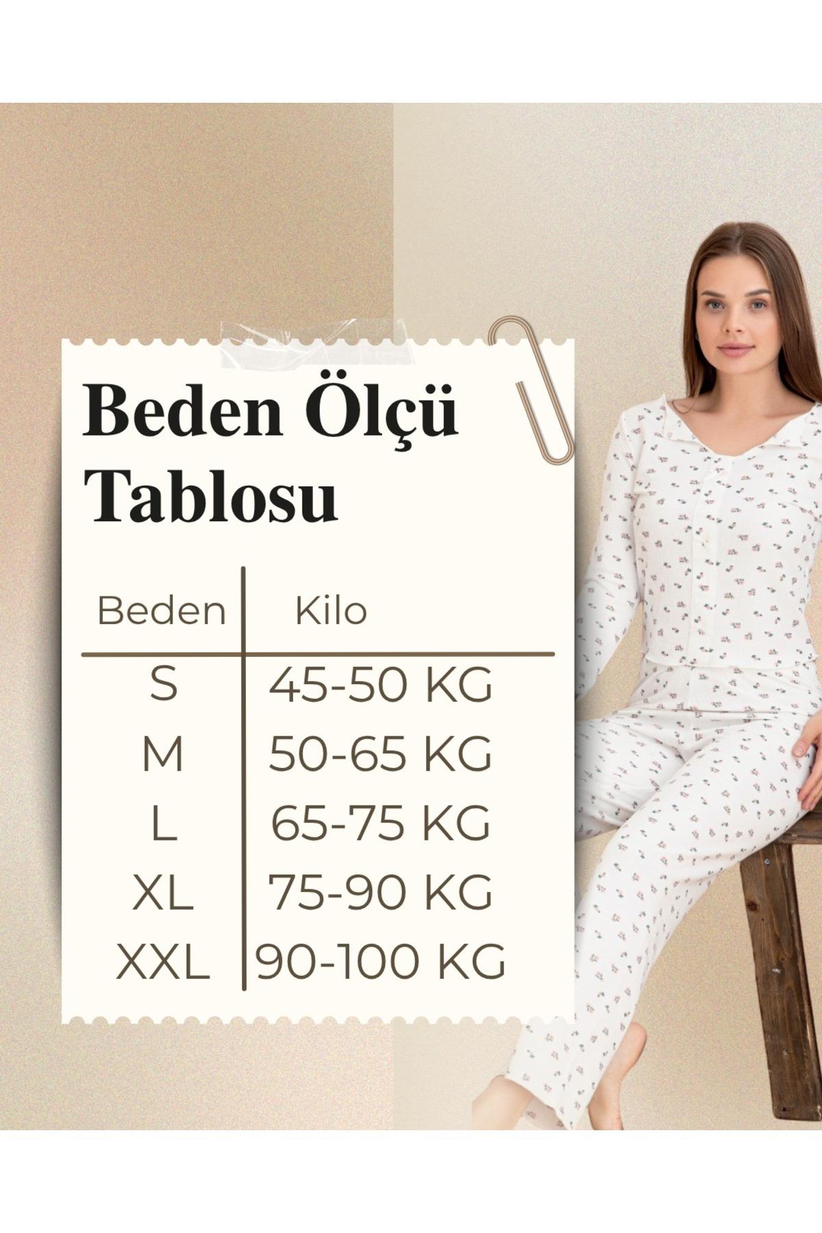 KADIN BOYDAN DÜĞMELİ KOLLARI FIRFIR DETAYLI LİKRALI KALPLİ PİJAMA TAKIM