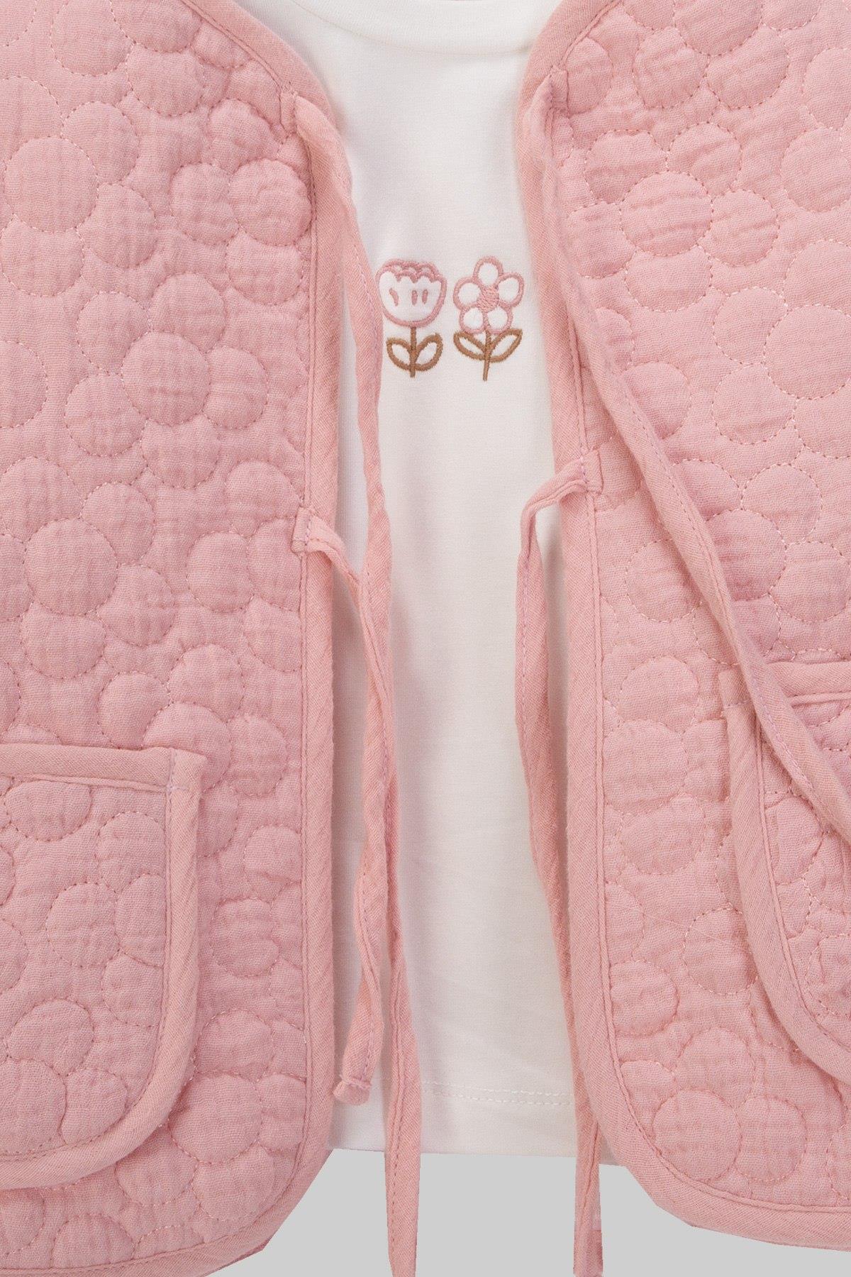 Kız Bebek Müslin-Gabardin Üçlü Takım_Pembe