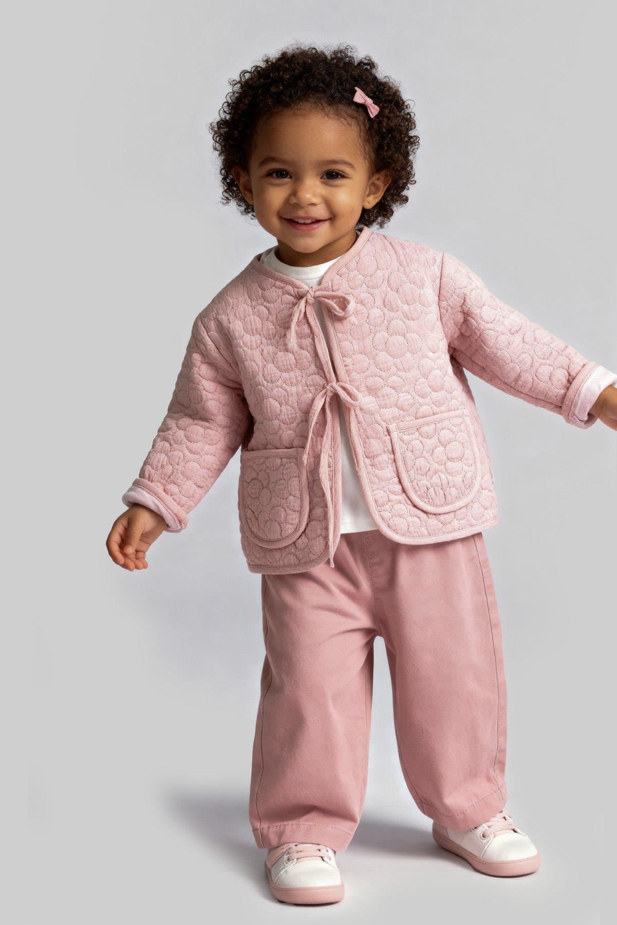 Kız Bebek Müslin-Gabardin Üçlü Takım_Pembe