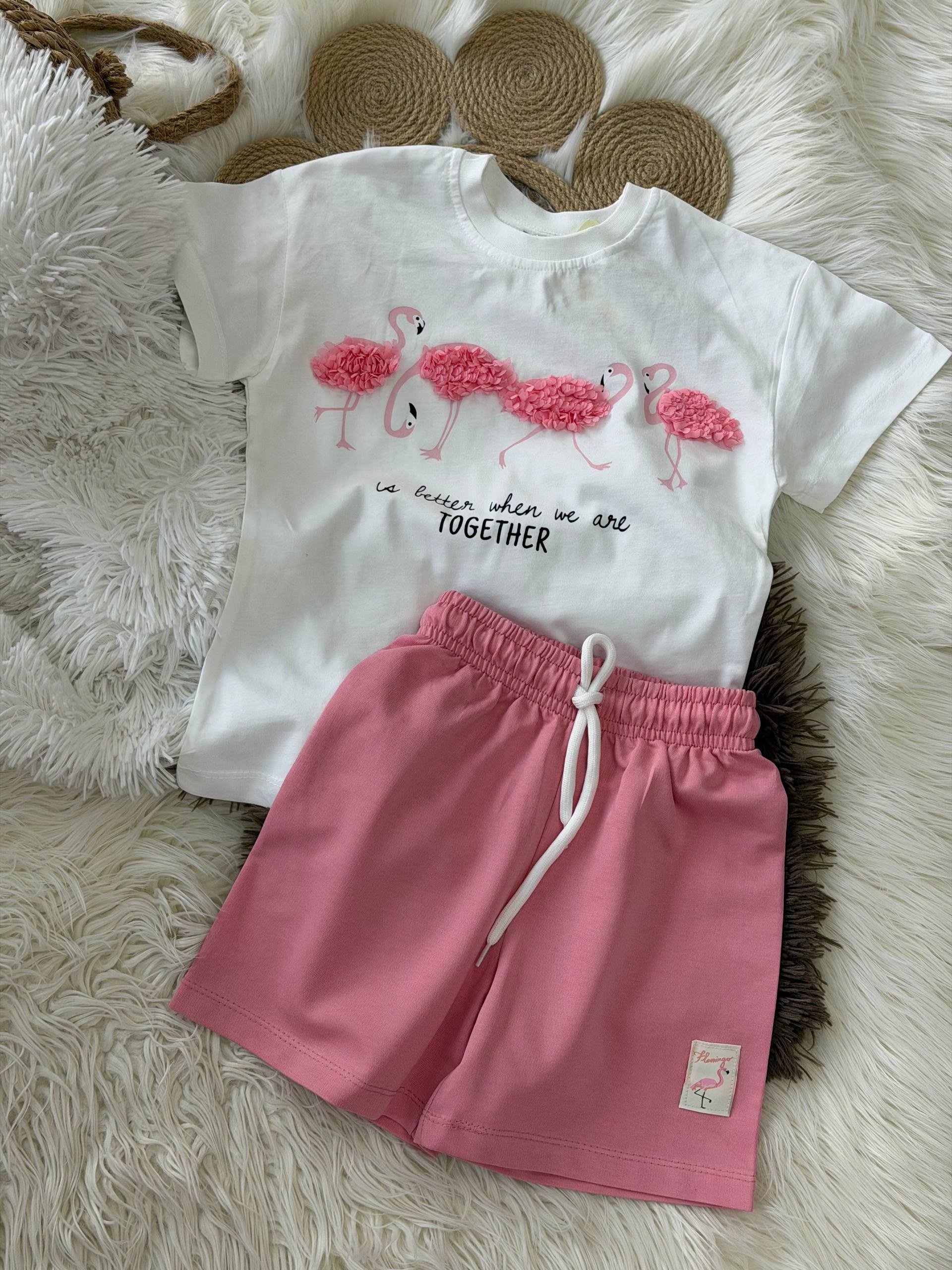 PEMBE GLAMŞNGO DESENLİ  KIZ ÇOCUK ŞORTLU TAKIM  (3-10 yaş)