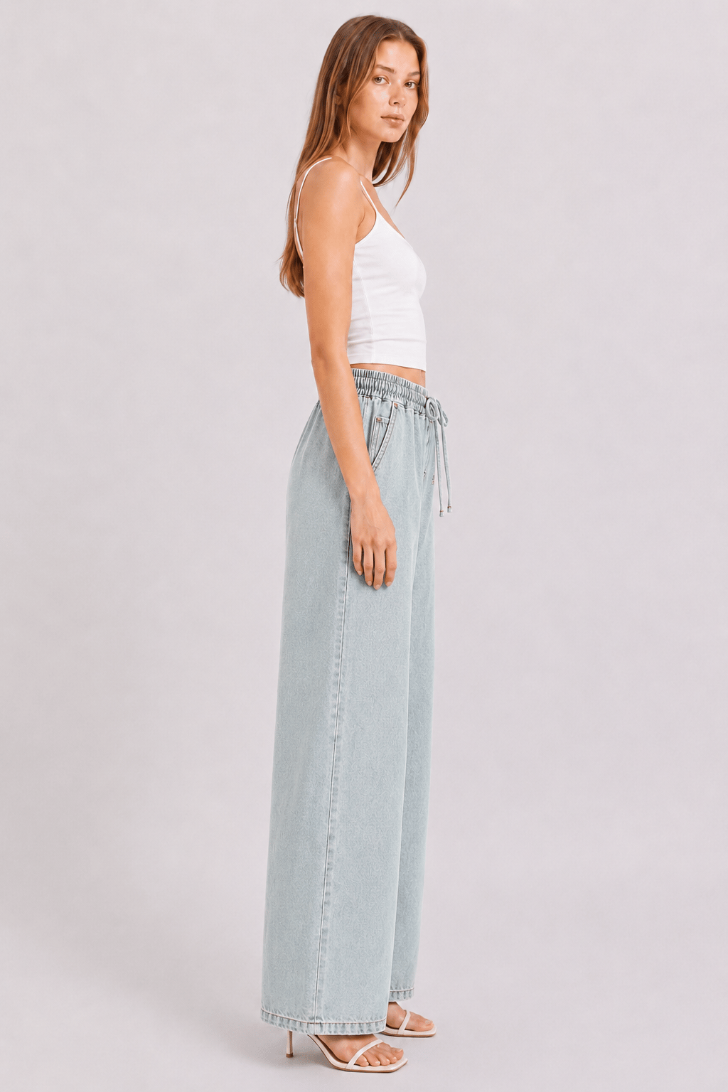 Beli Lastik Wide Leg Palazzo Kot Pantolon 