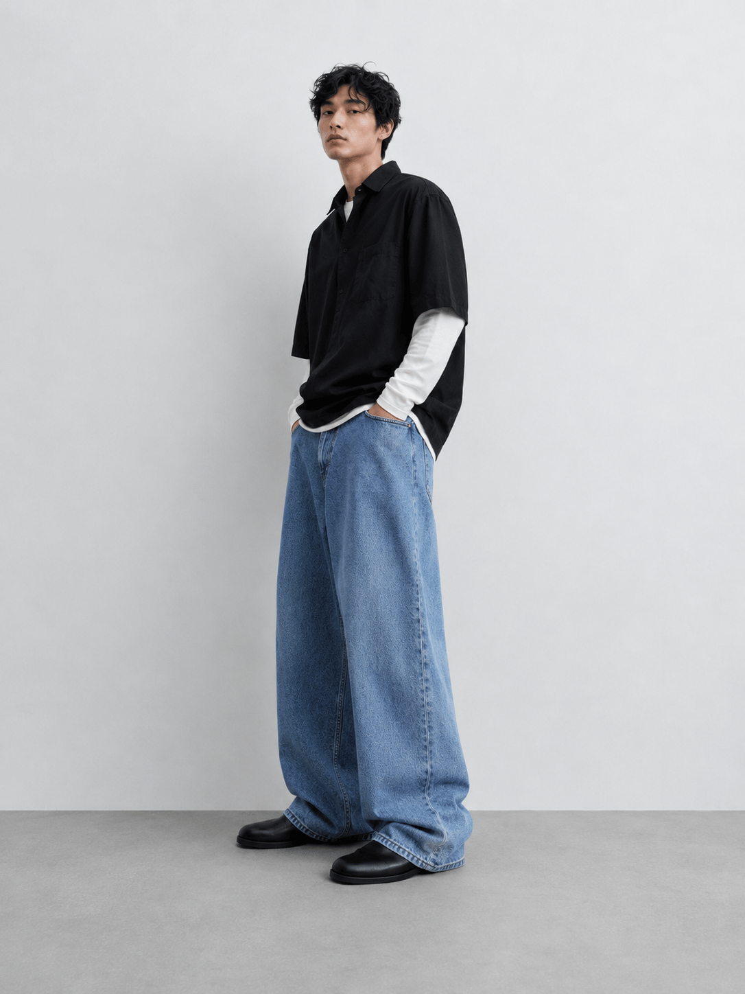 Erkek Super Baggy Jean Pantolon Bol Paça Oversize Kalıp Yıkamalı Denim Kot Pantolon