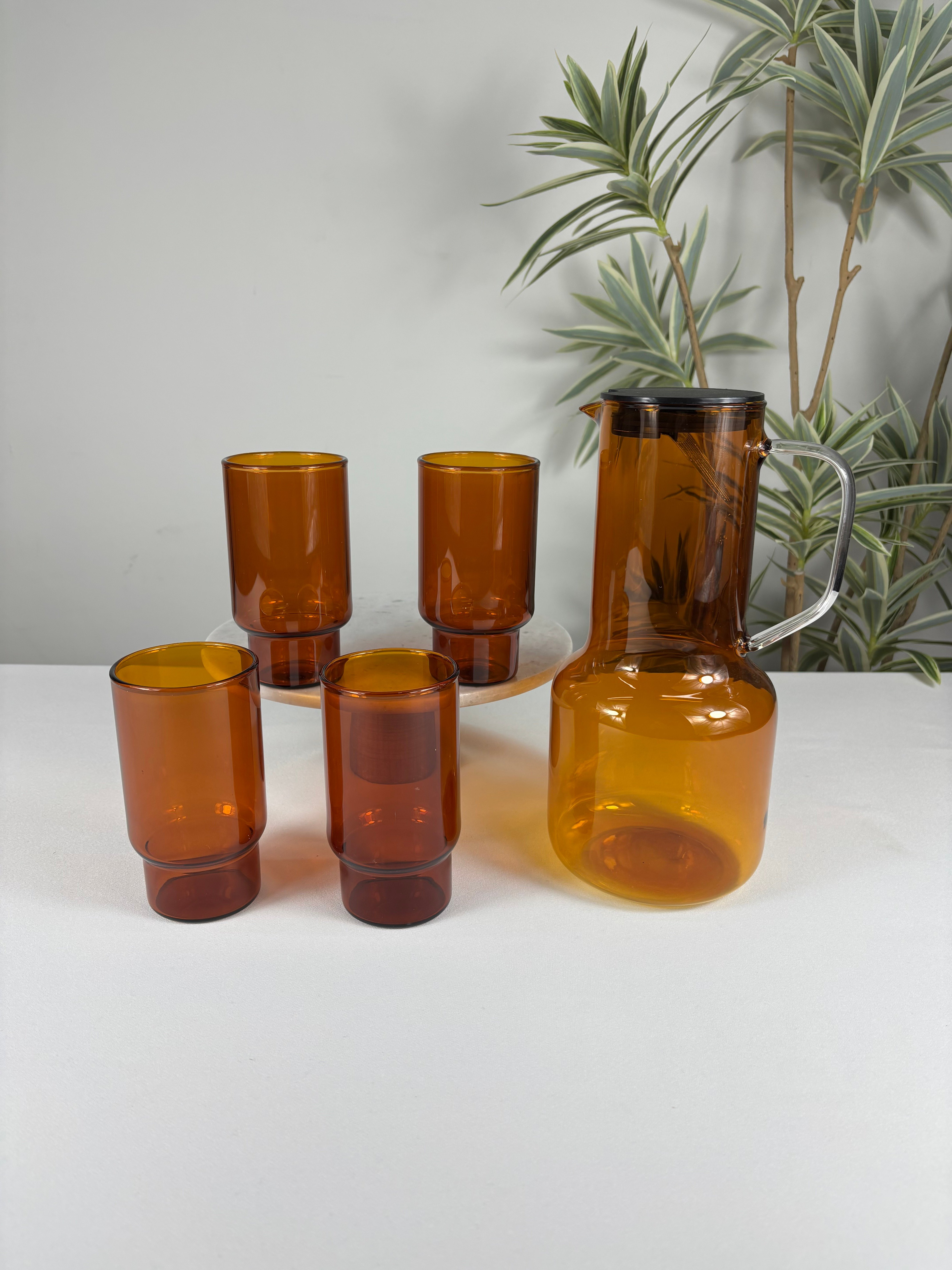 5 Parça Borosilikat Sürahi Set Amber