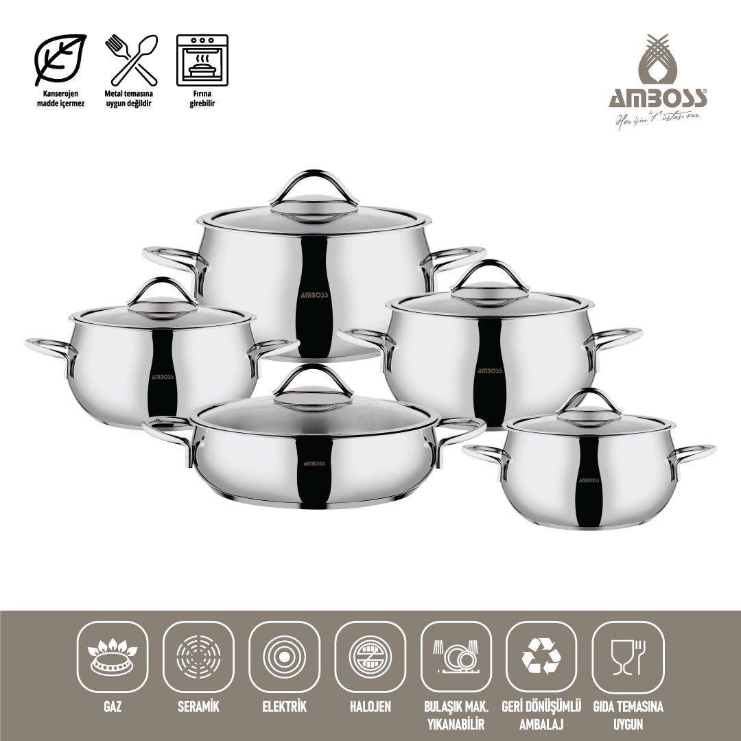 AMBOSS 10 PARÇA ÇELİK TENCERE SETİ