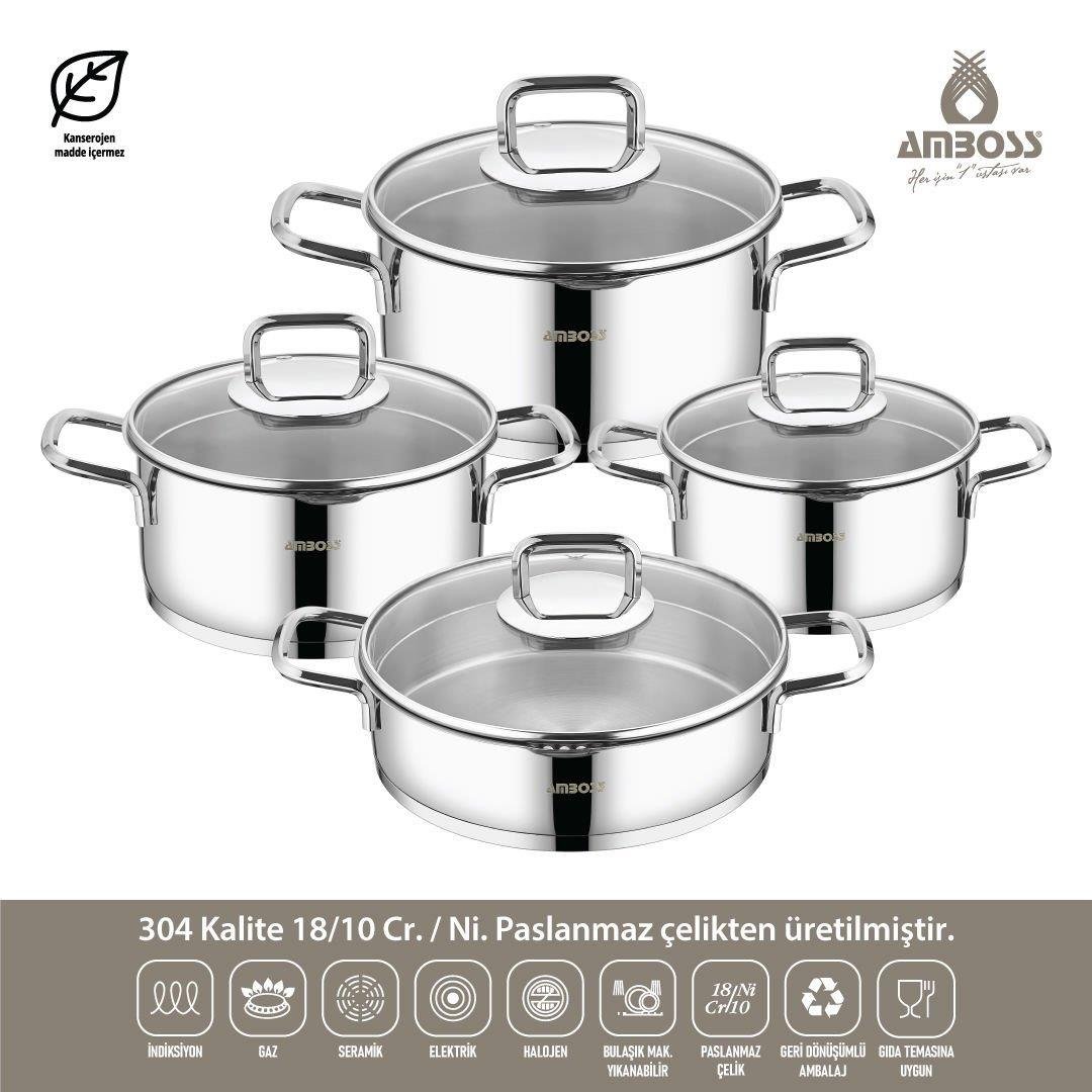 AMBOSS DİAMOND 8 PARÇA ÇELİK TENCERE SETİ