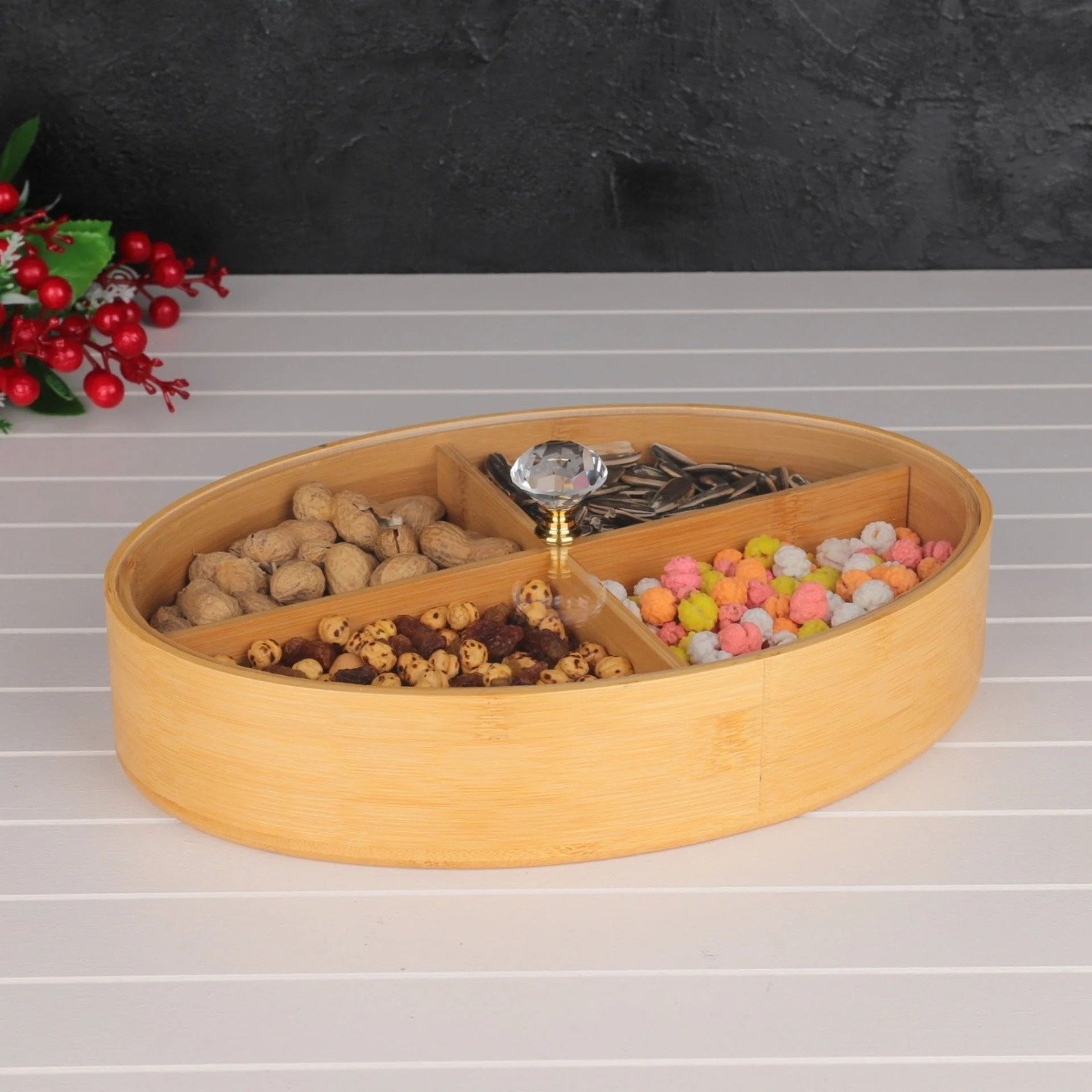 BAMBU 25CM YUVARLAK BÖLMELİ SUNUMLUK