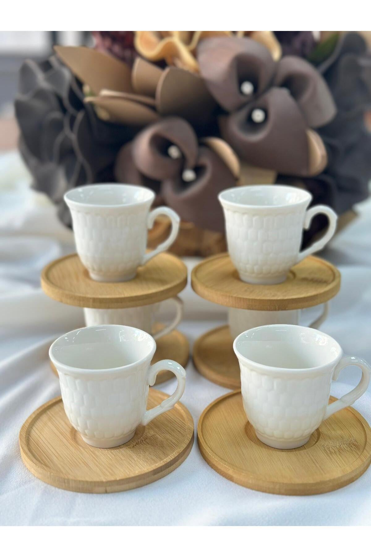 BAMBU TABAKLI PORSELEN KAHVE FİNCANI