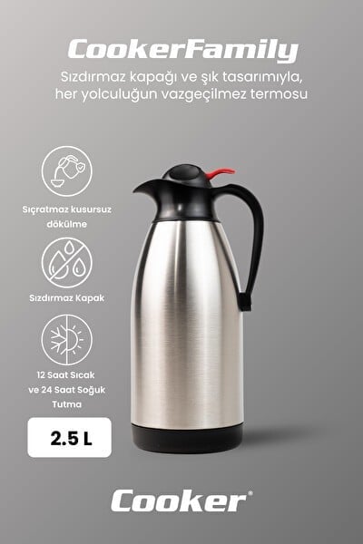 Cooker 2,5 Litre Çift Katlı Paslanmaz Çelik Termos