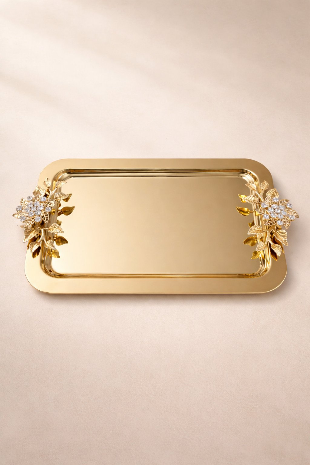 Dikdörtgen Broşlu Gold Tepsi