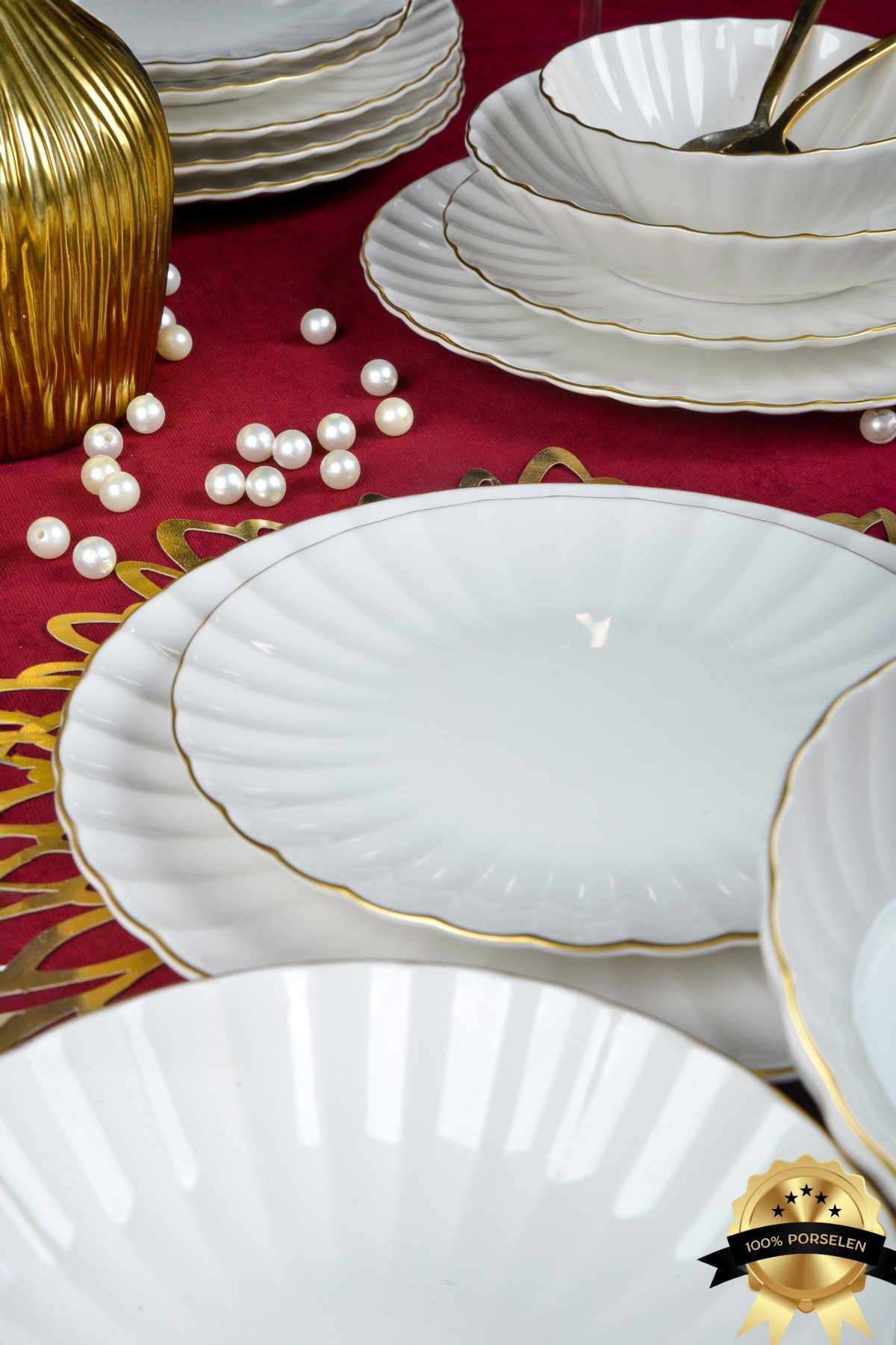 Farika Porselen Işıl Gold Yaldızlı 24 Parça Porselen Yemek Takımı