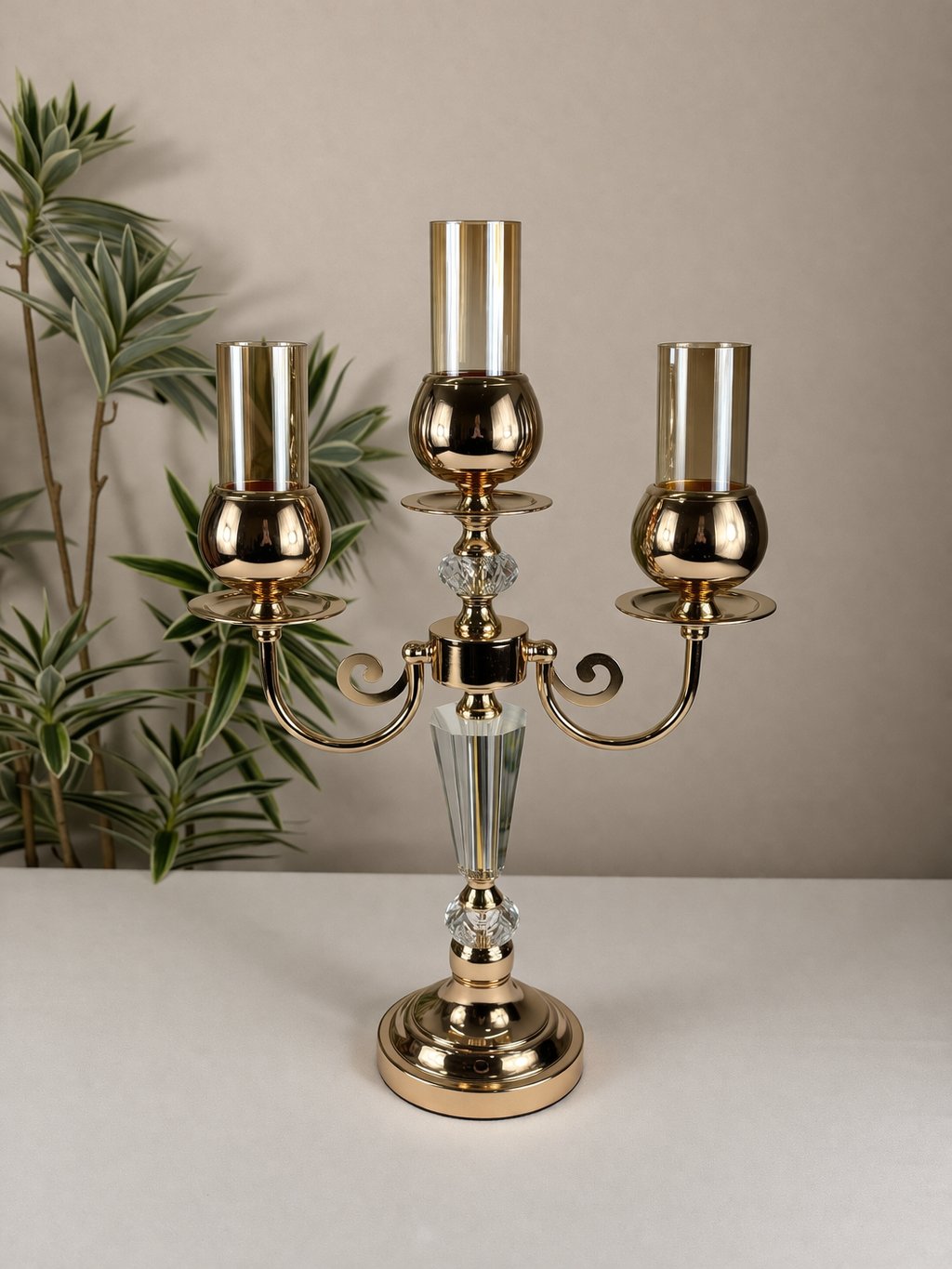 Gold Kristal 3 Kollu Şamdan