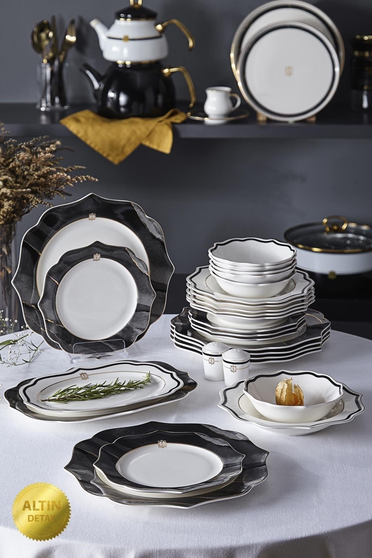 Neva Marble Plus Yaldızlı 28 Parça Porselen Yemek Takımı