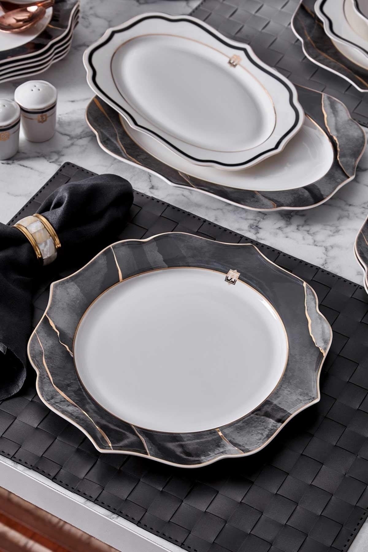 Neva Marble Plus Yaldızlı 28 Parça Porselen Yemek Takımı