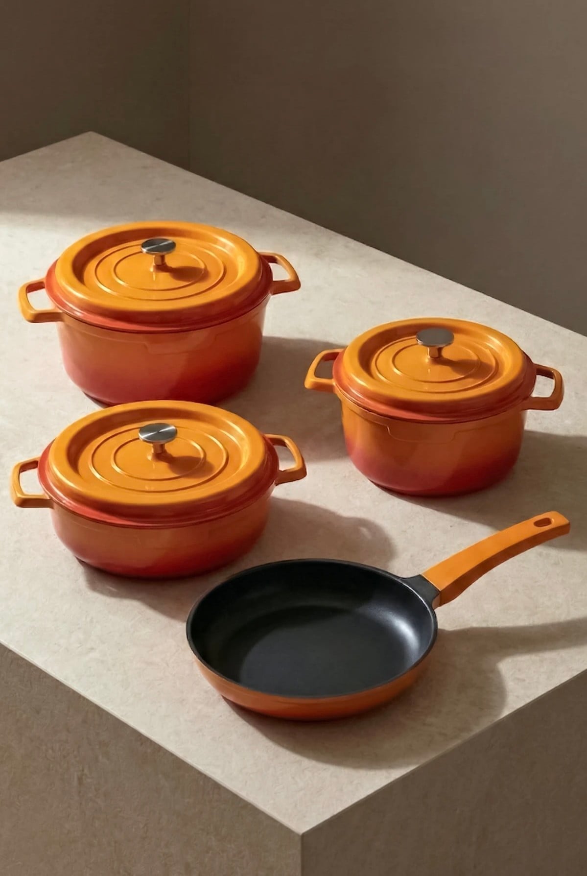 Perotti Chef Cast Orange İndüksiyon Tabanlı 7 Parça Döküm Tencere Seti