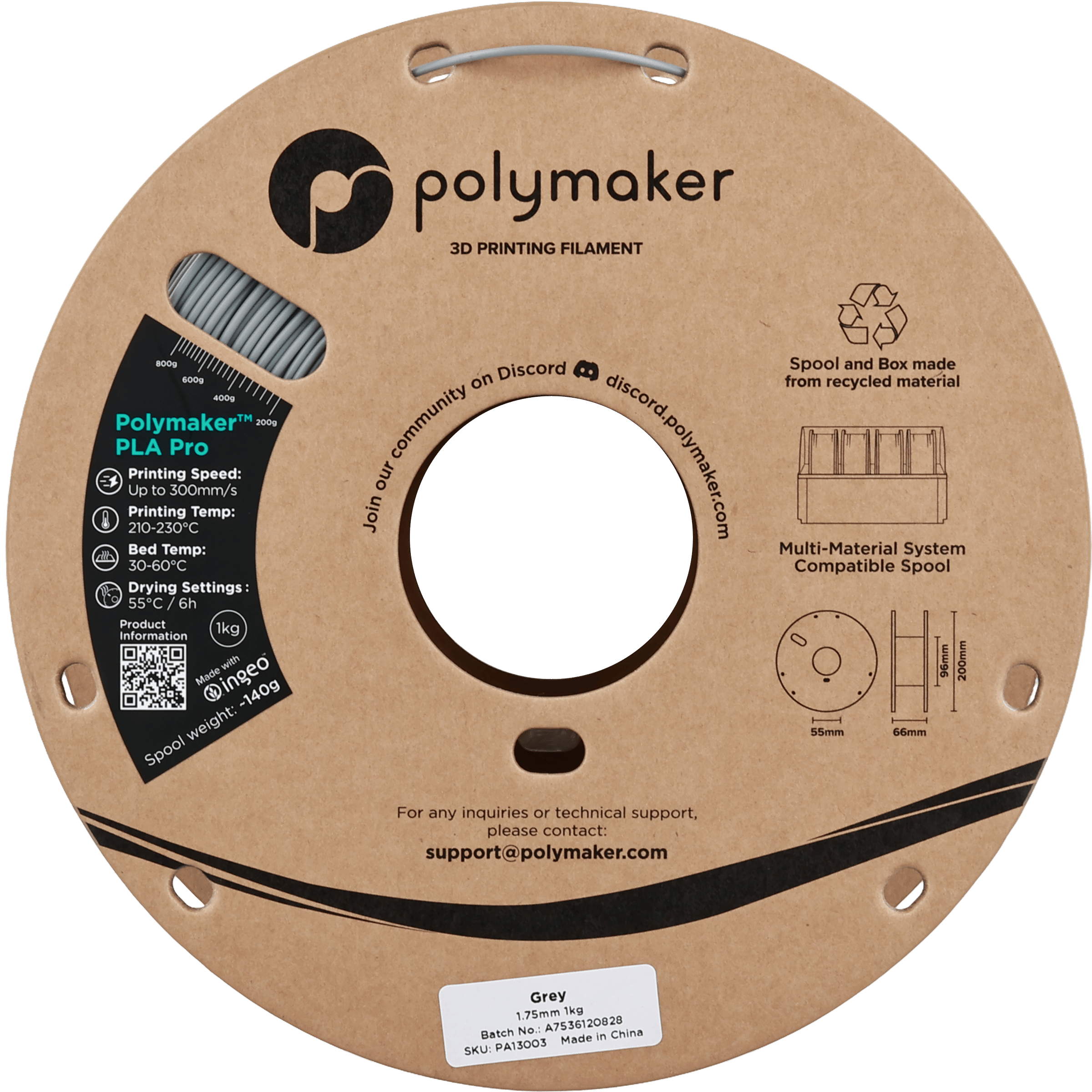 Polymaker PLA Pro Filament Gri - 1kg 1.75mm
