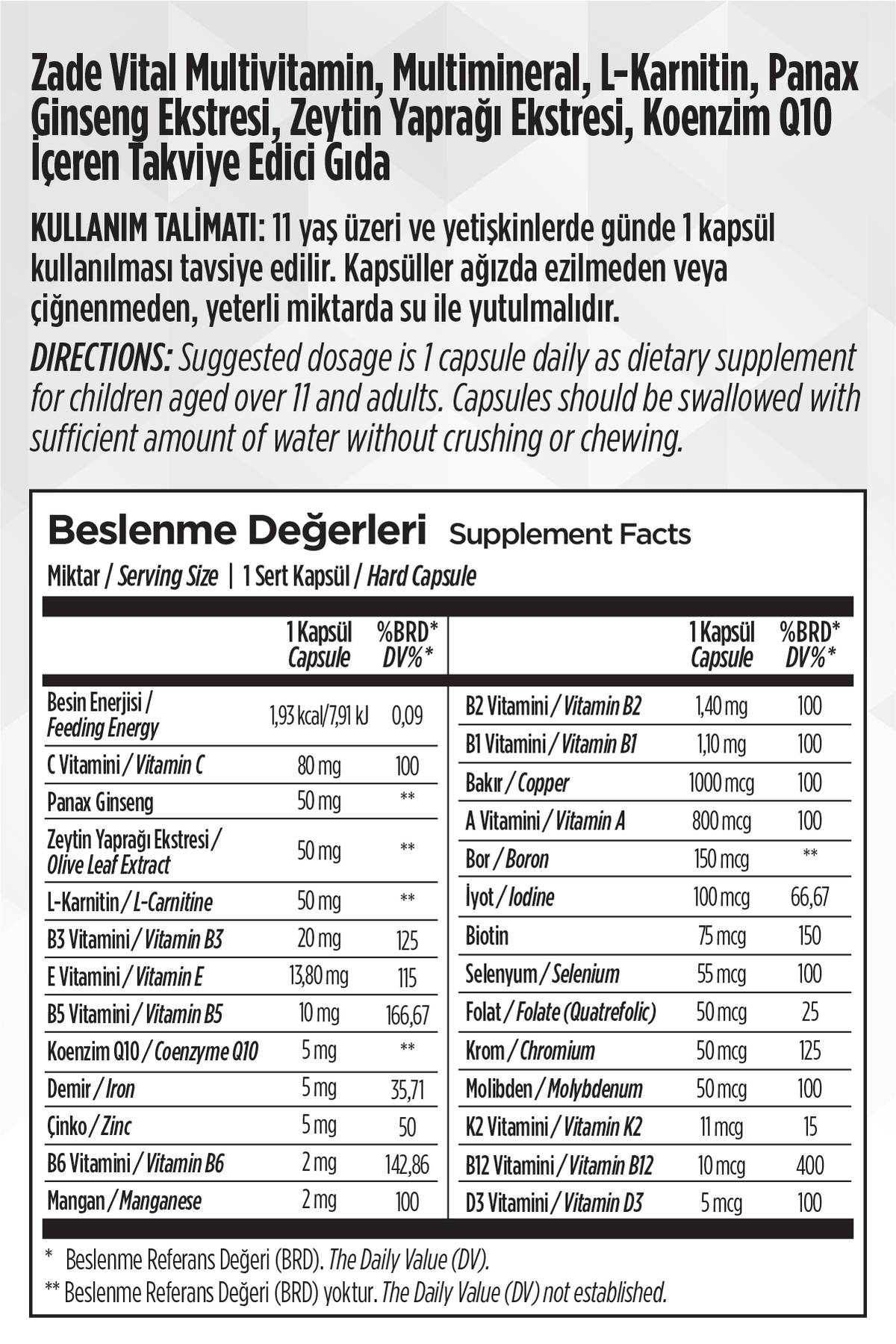 30 Bitkisel Sert Kapsül-Multivitamin