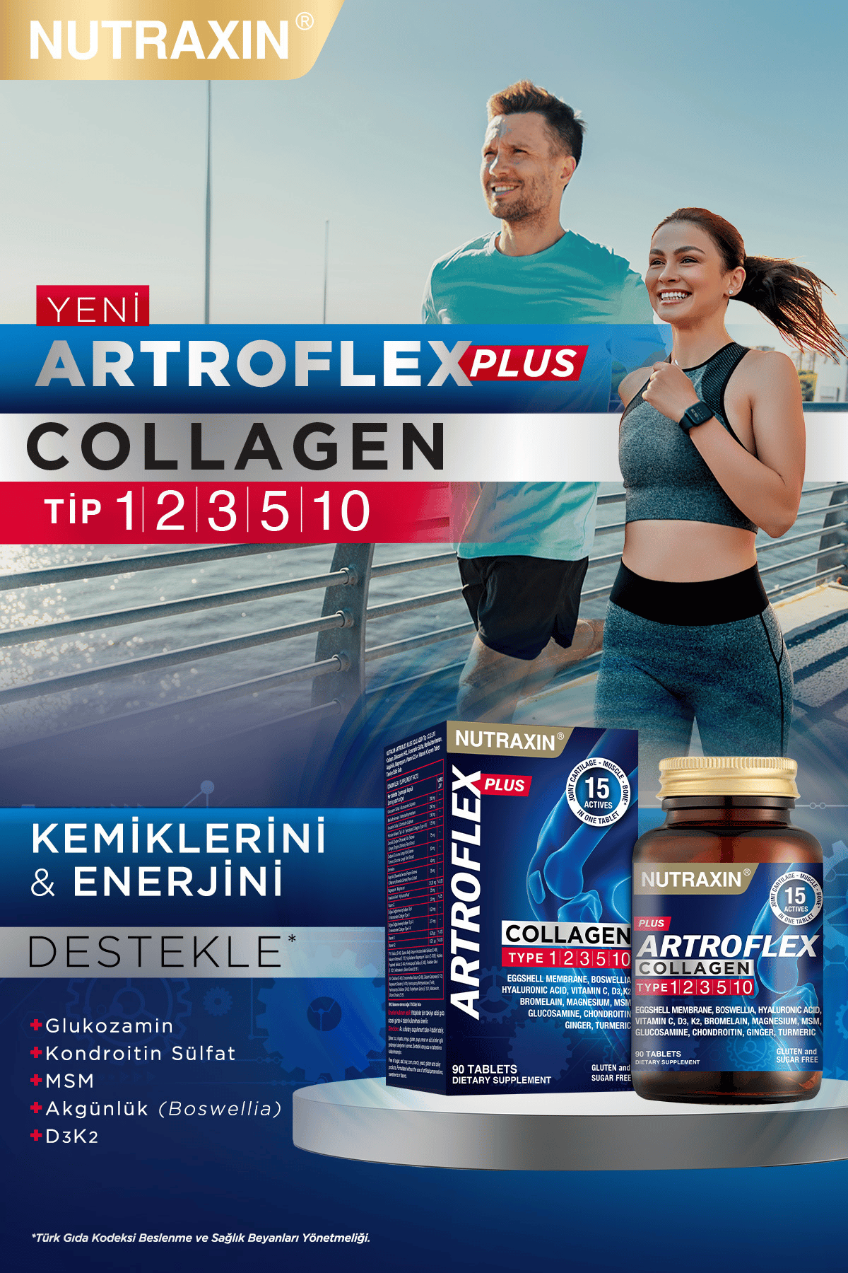 Artroflex Plus Collagen Tip 1 2 3 5 10 90 Tbl Magnezyum Bromelain Yumurta Kabuğu Glukozamin Msm