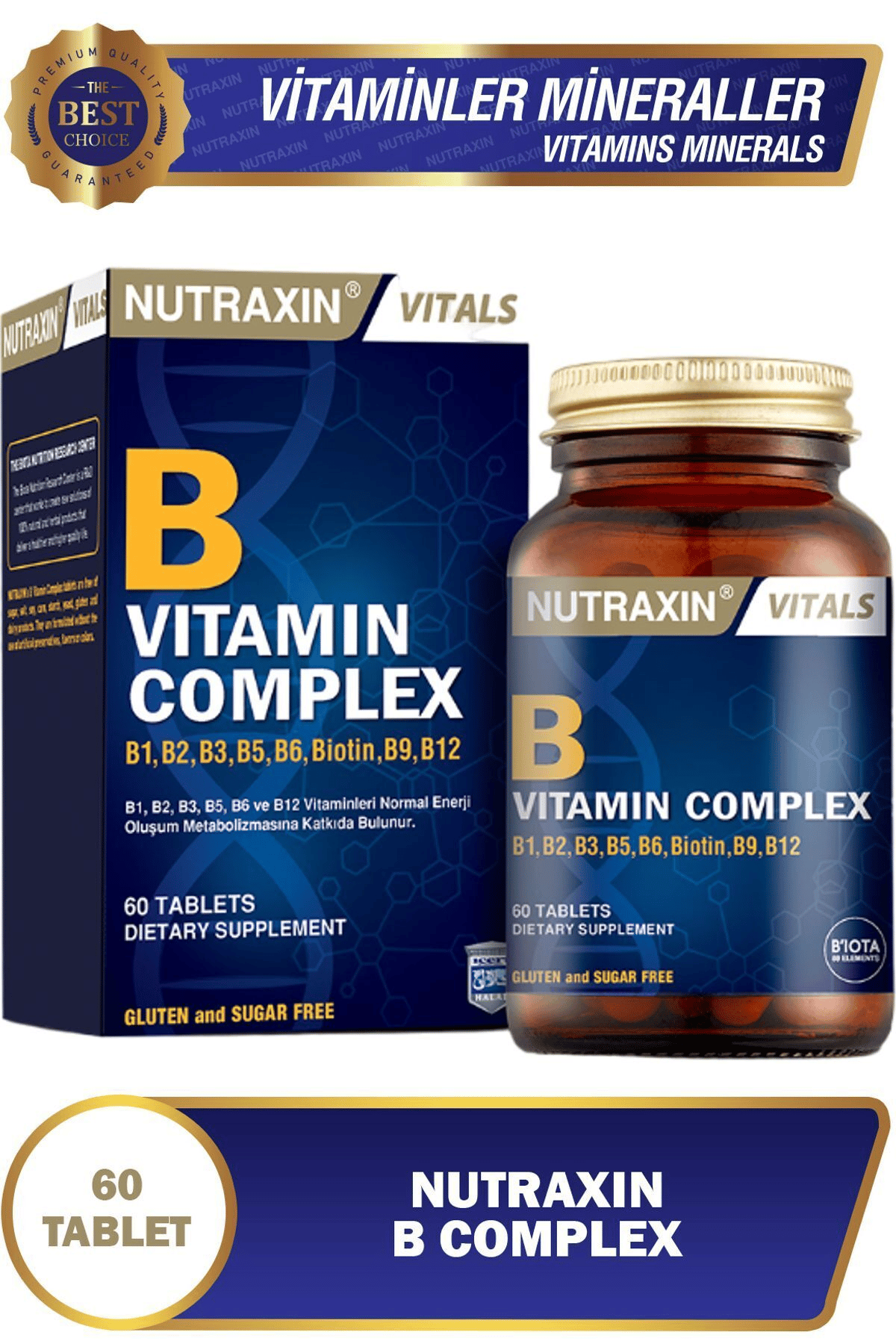 B Vitamin Complex 60 Adet Tablet (B1-B2-B3-B5-B6-Biotin-B12)