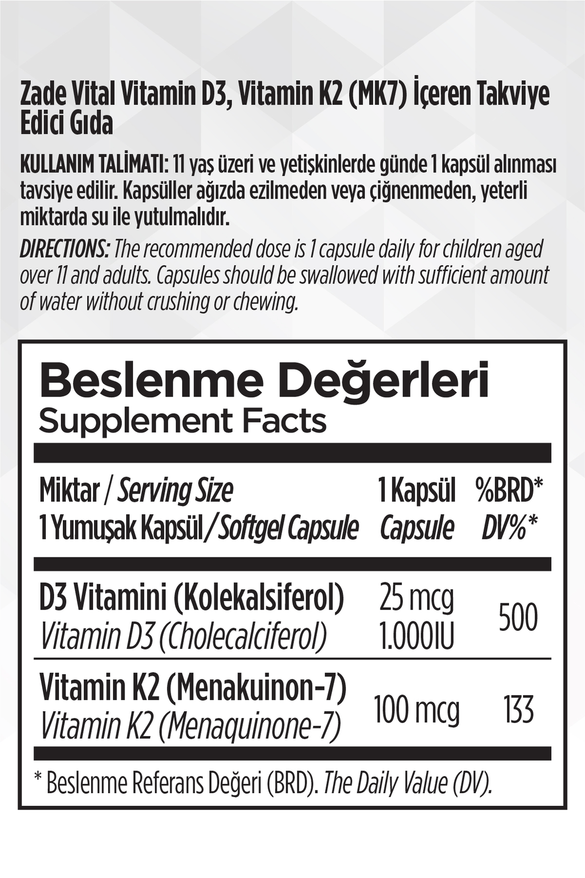 D3 K2 Vitamini 30 Kapsül