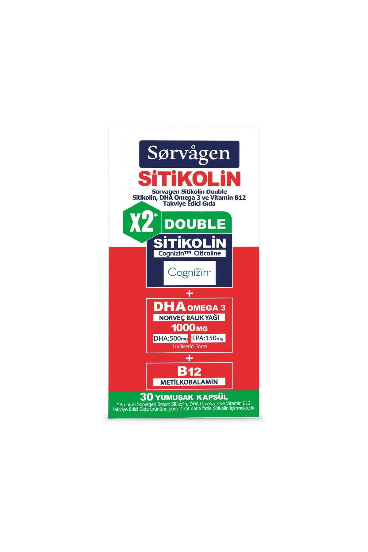 DOUBLE SİTİKOLİN (250 mg), DHA OMEGA 3 VE B12 (30 Kapsül)