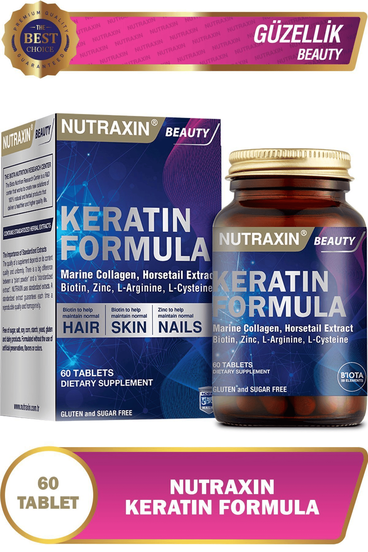 Keratin Formula Saç Bakım Vitamini - (Kolajen,Keratin,Biotin,Çinko,LArginin,LSistein) 60 Adet Tablet