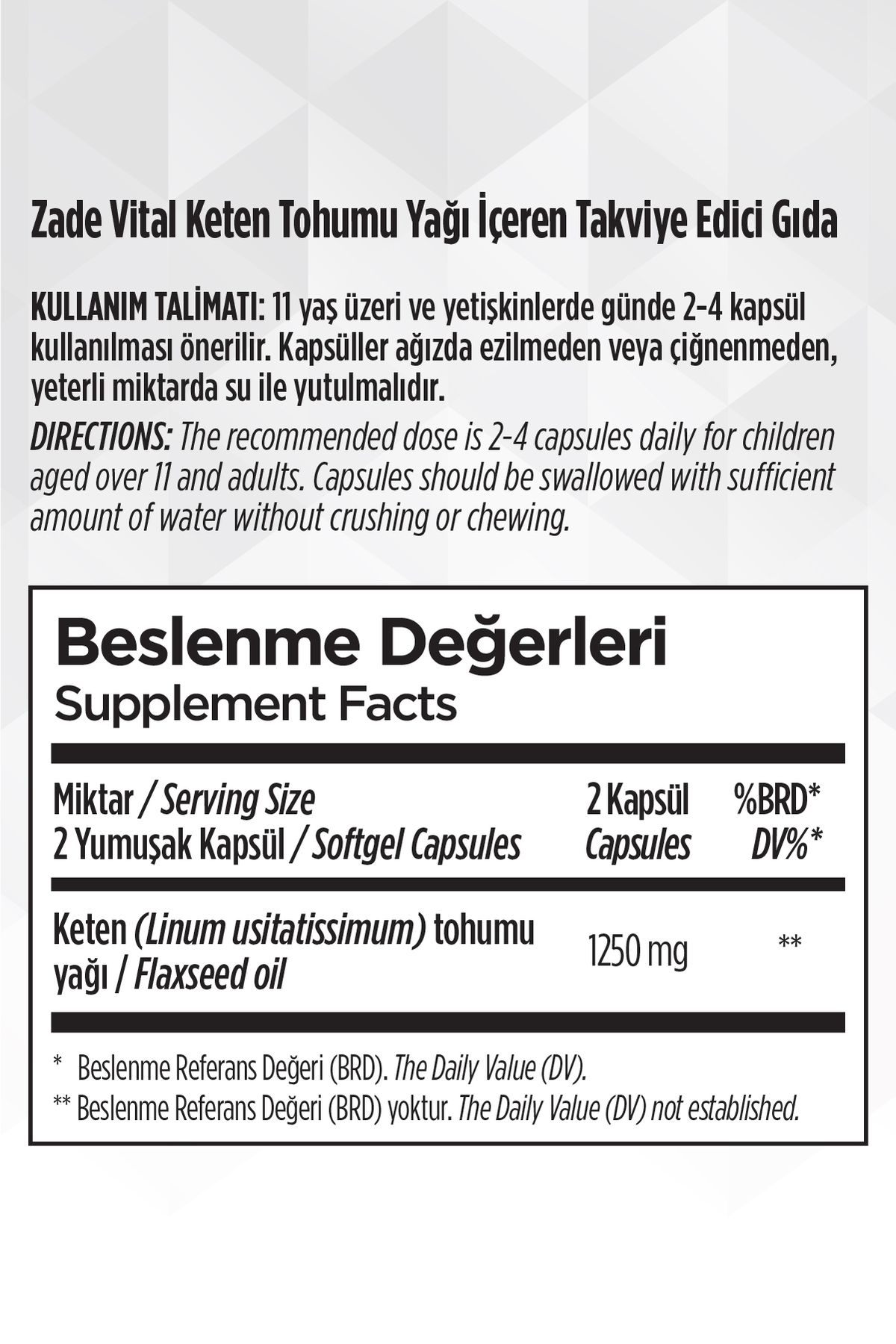 Keten Tohumu Yağı 625 mg 60 Kapsül