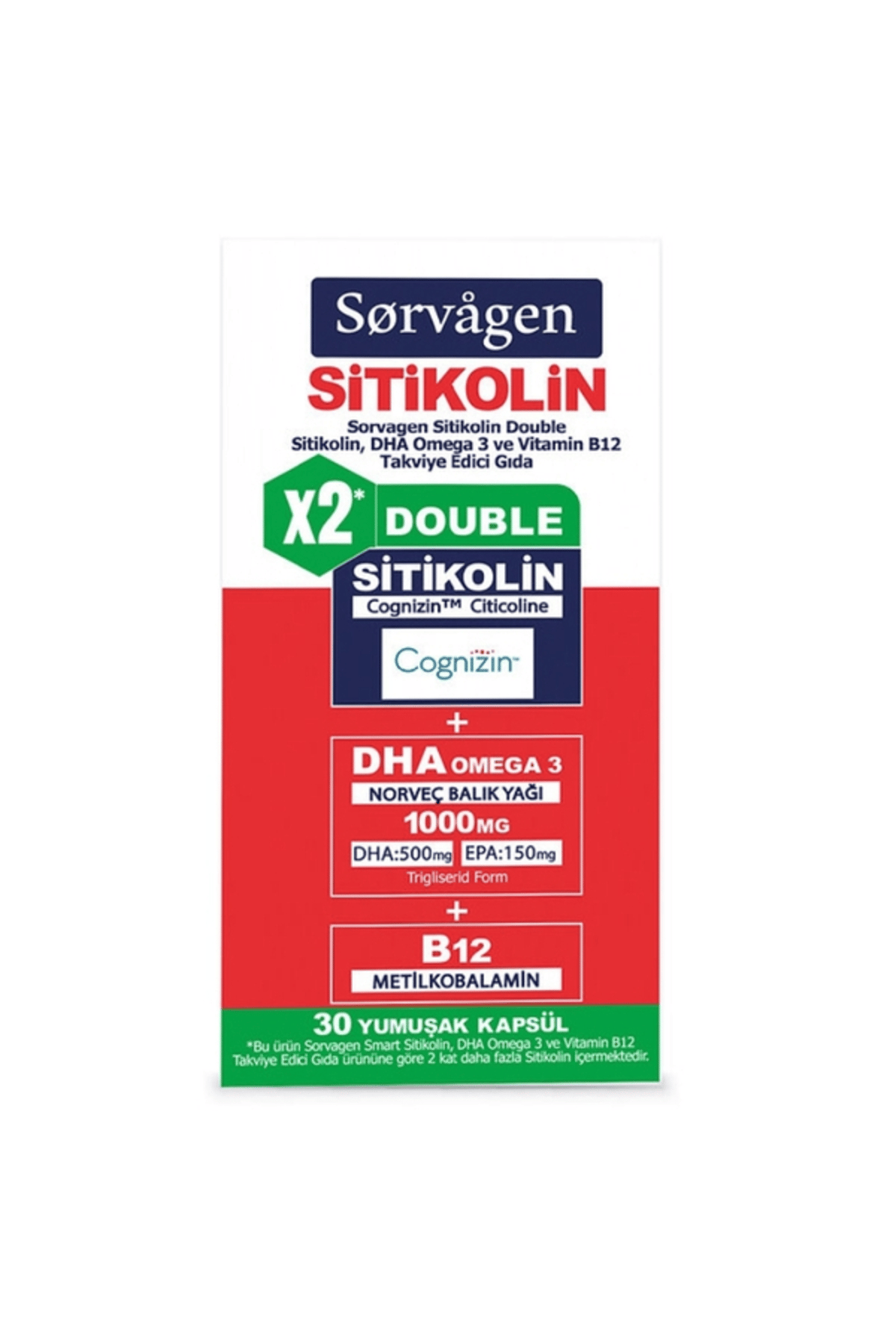 Smart Double Sitikolin (250 MG), Dha Omega 3 Ve B12 (30 KAPSÜL) 2 ADET