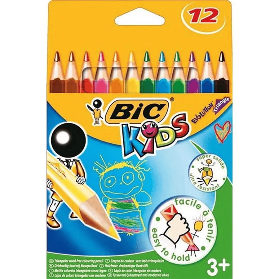 BIC Evolution Üçgen Jumbo Kuru Boya Kalemi 12 Renk