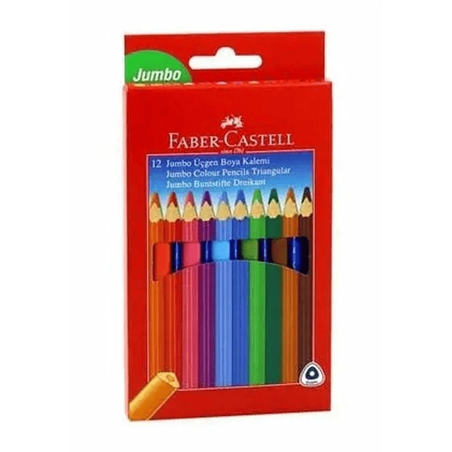 Faber-Castell 12 Renk Jumbo Üçgen Tam Boy Kuru Boya Kalemi