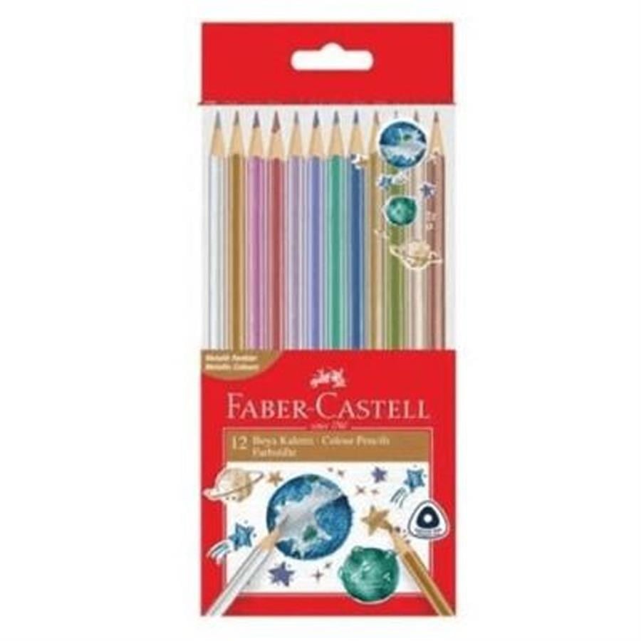 Faber-Castell Boya Kalemi Üçgen Metalik 12Li