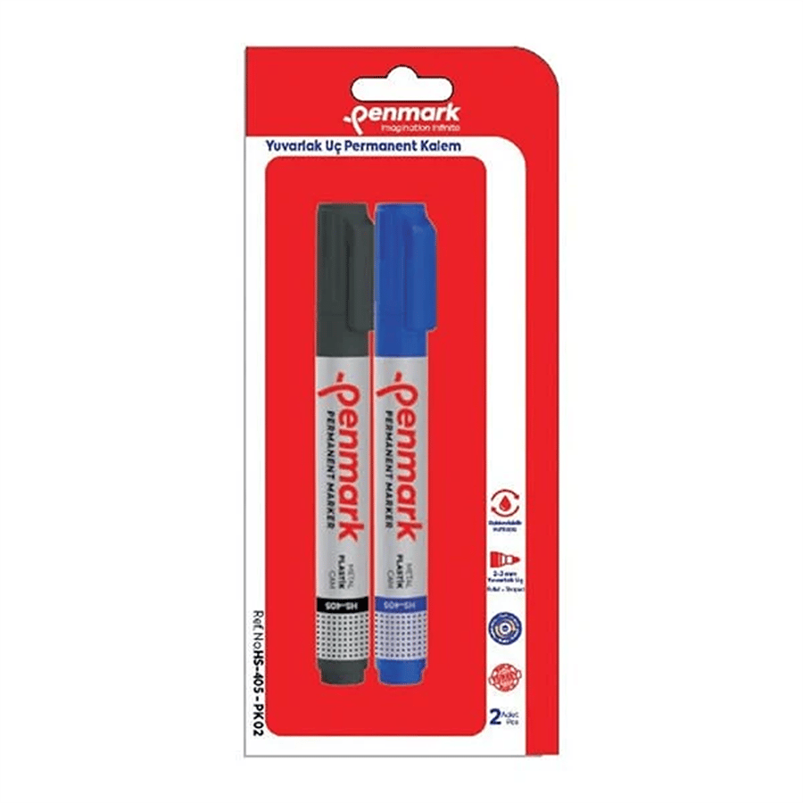 Penmark Permanent Marker Yuvarlak Uç 2 Li Vakumlu Blister Siyah-Mavi