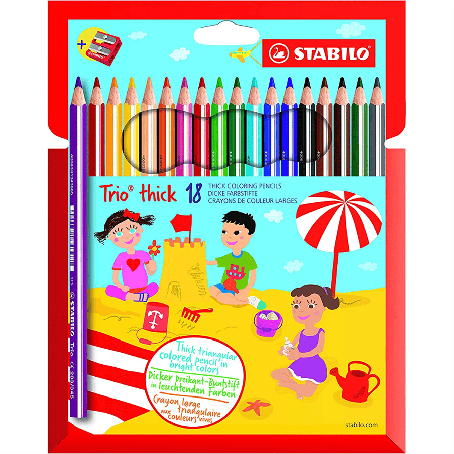 Stabilo Trio Thick 18'li+Kalemtıraş Hartung - Kuru Boya