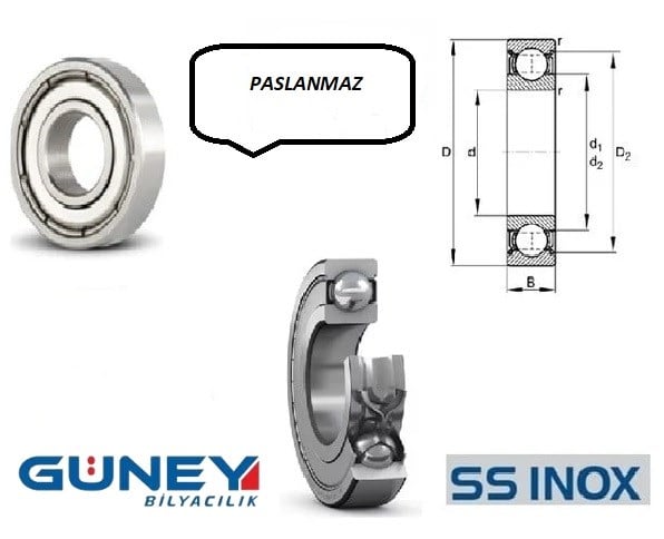 S6010ZZ 50X80X16  Tek Sıra Sabit Bılyalı Rulman Paslanamaz inox