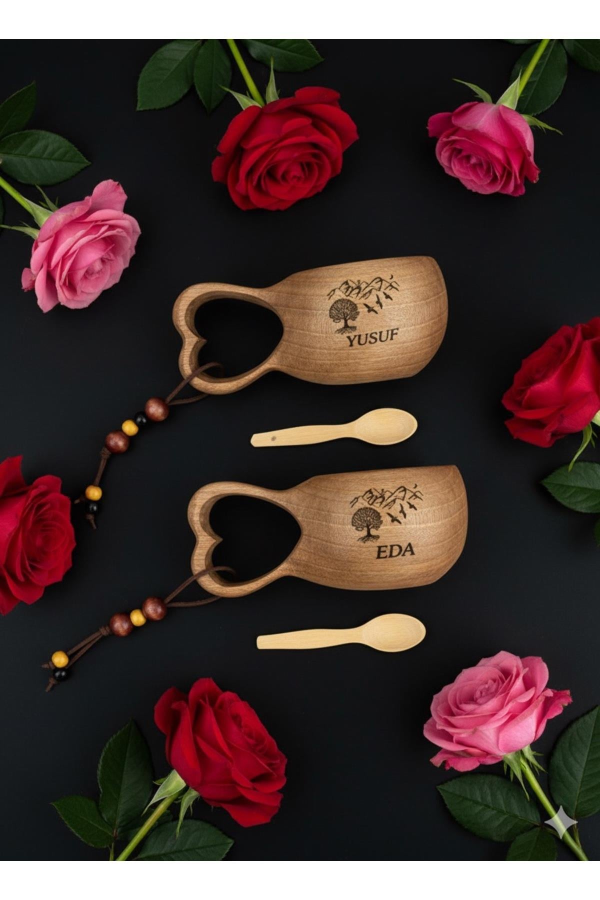 Çiftlere Kalpli Tasarım Kuksa Bardak