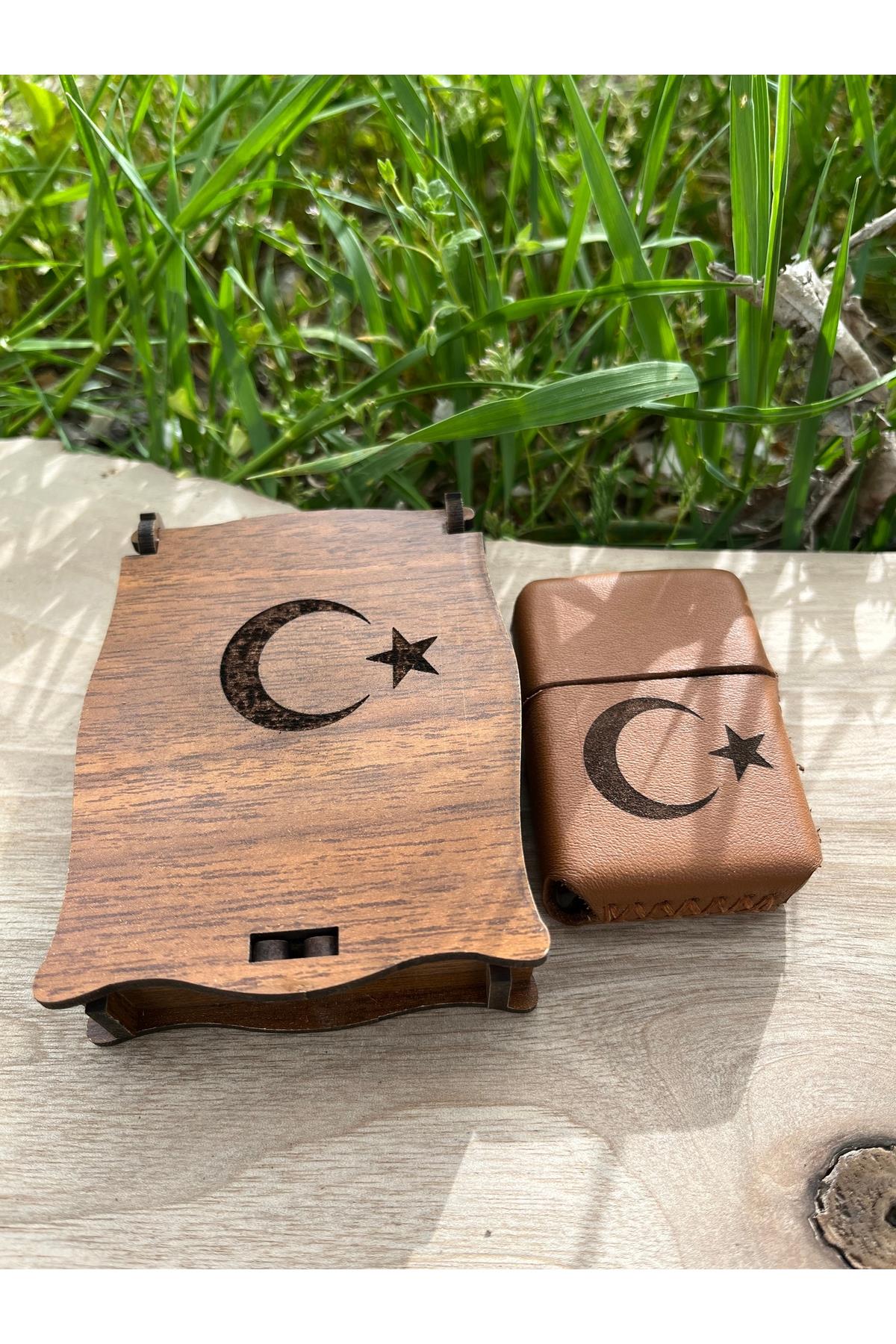 Kişiye Özel Ay Yıldız İşkemeli Zippo Çakmak