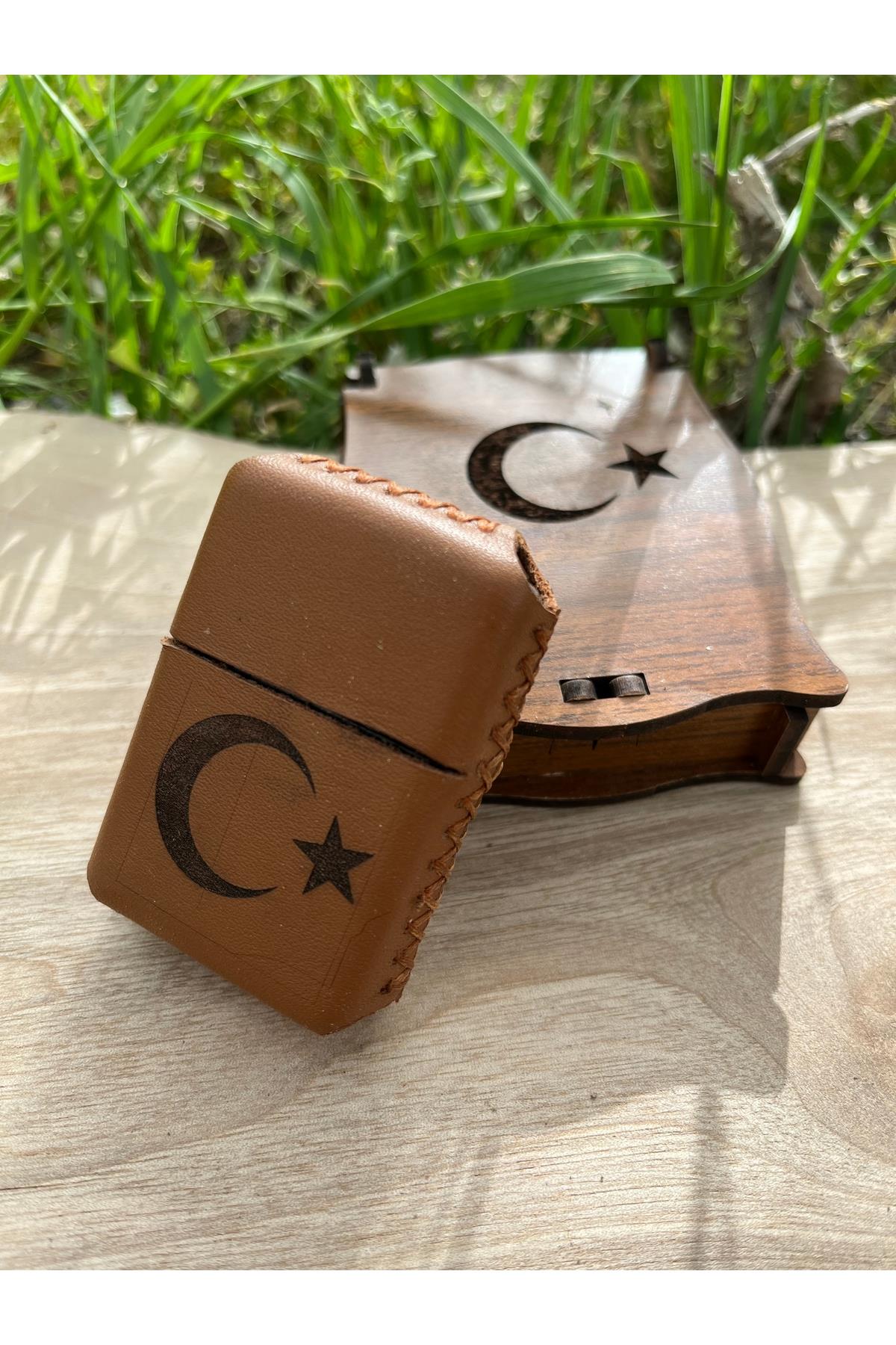 Kişiye Özel Ay Yıldız İşkemeli Zippo Çakmak