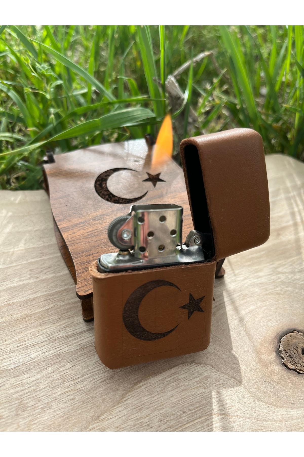 Kişiye Özel Ay Yıldız İşkemeli Zippo Çakmak