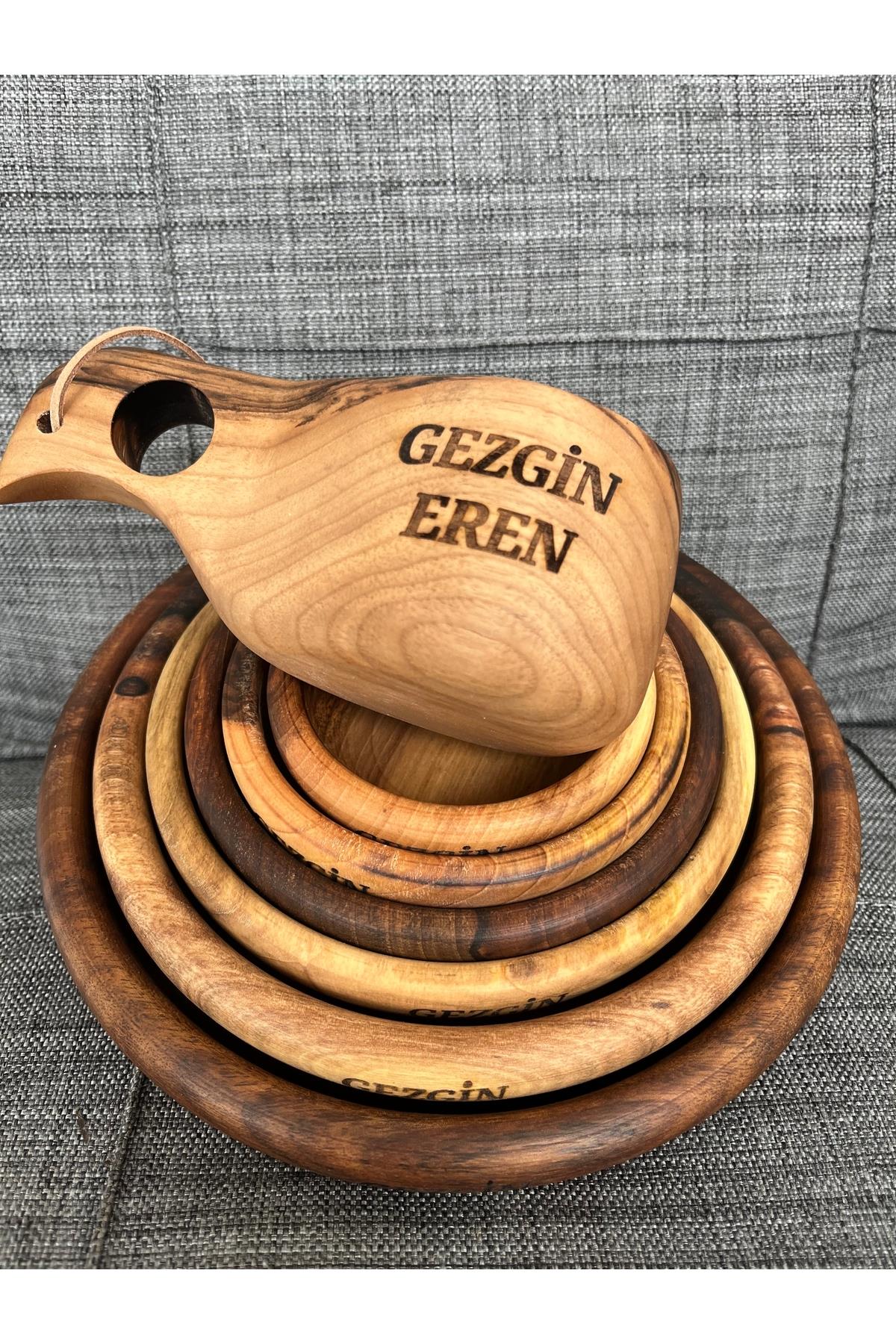 Kök Ceviz Tabak Ve Kuksa Bardak Set