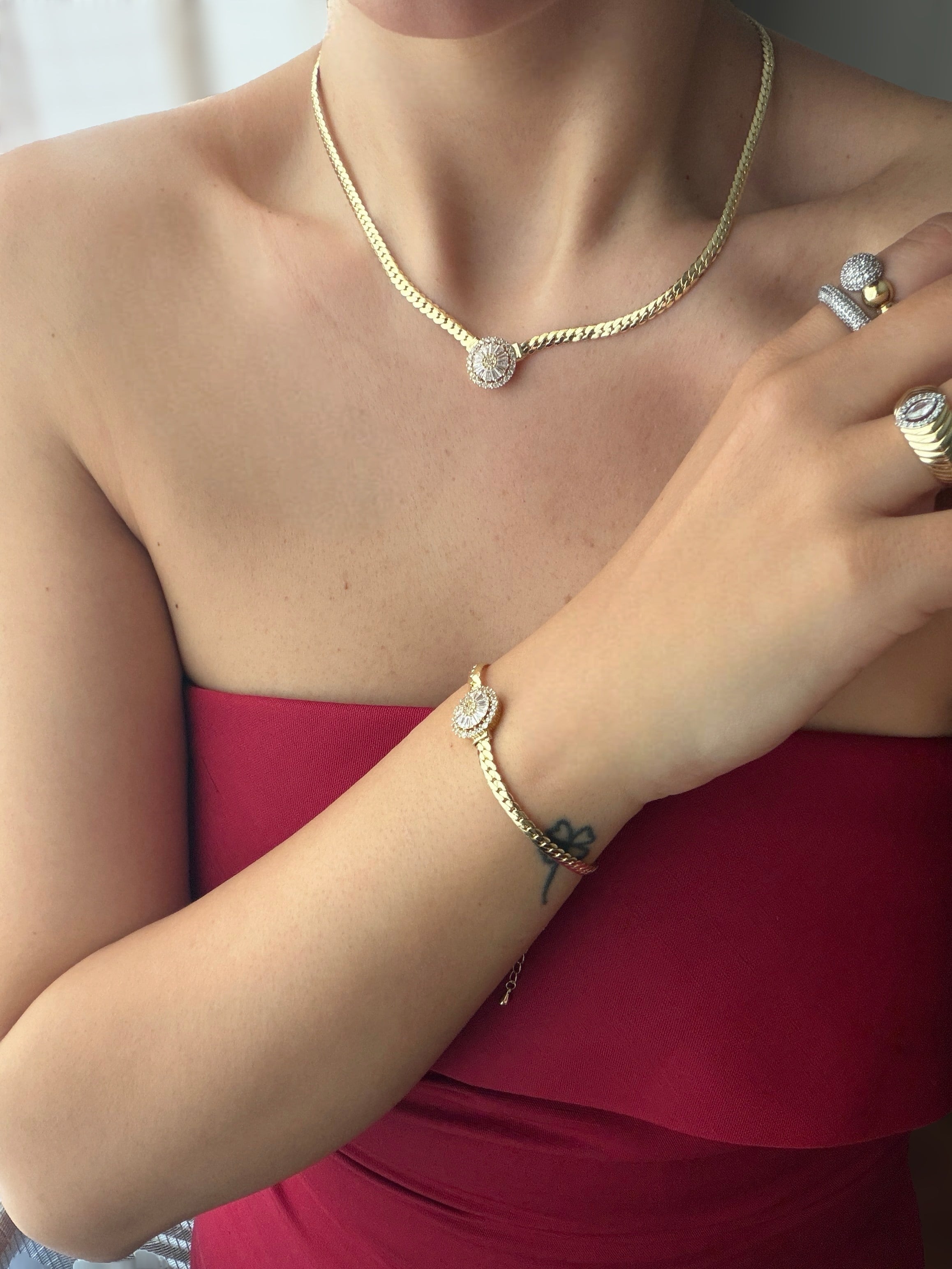 14K gold altın kaplama,özel gün serilerinden zarif bileklik ve kolye 2'li set