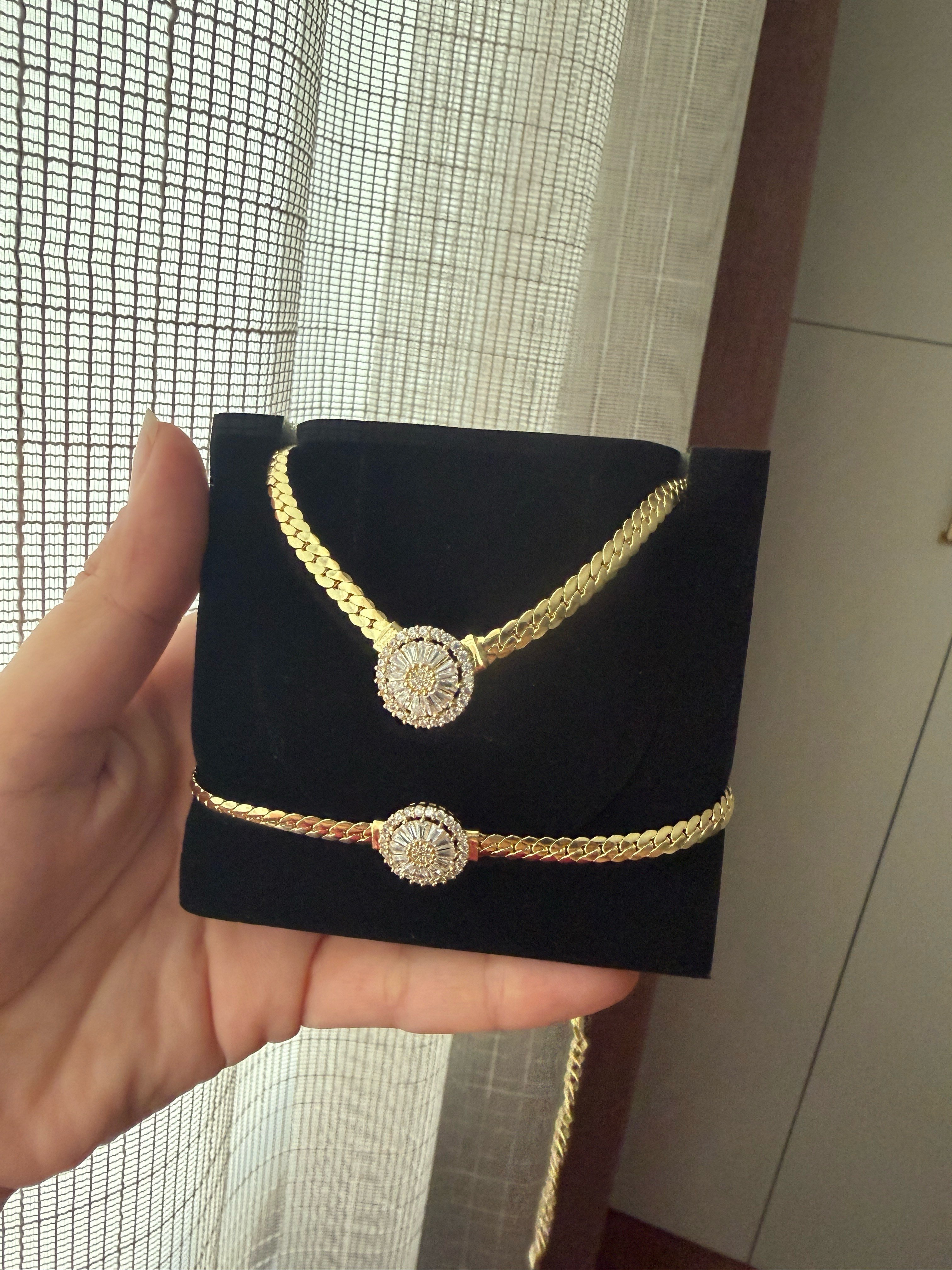 14K gold altın kaplama,özel gün serilerinden zarif bileklik ve kolye 2'li set